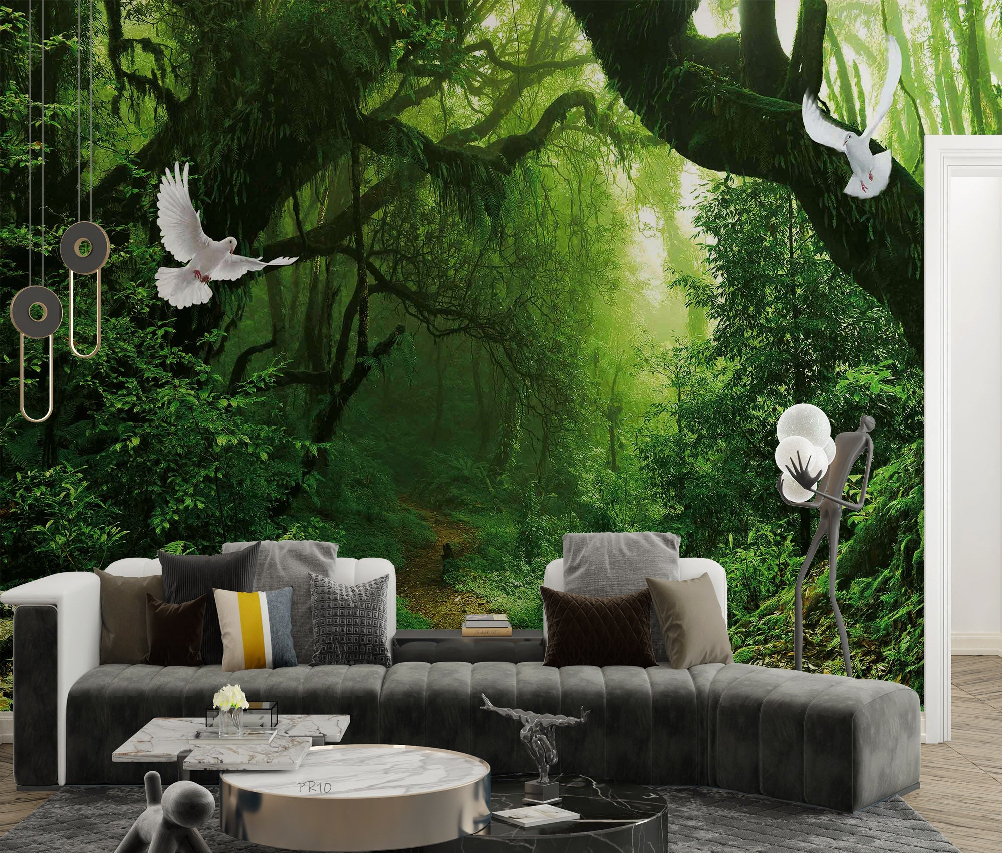 3D Forest Green Trees Path Sunshine Pigeon Wall Mural Wallpaper GD 4812- Jess Art Decoration