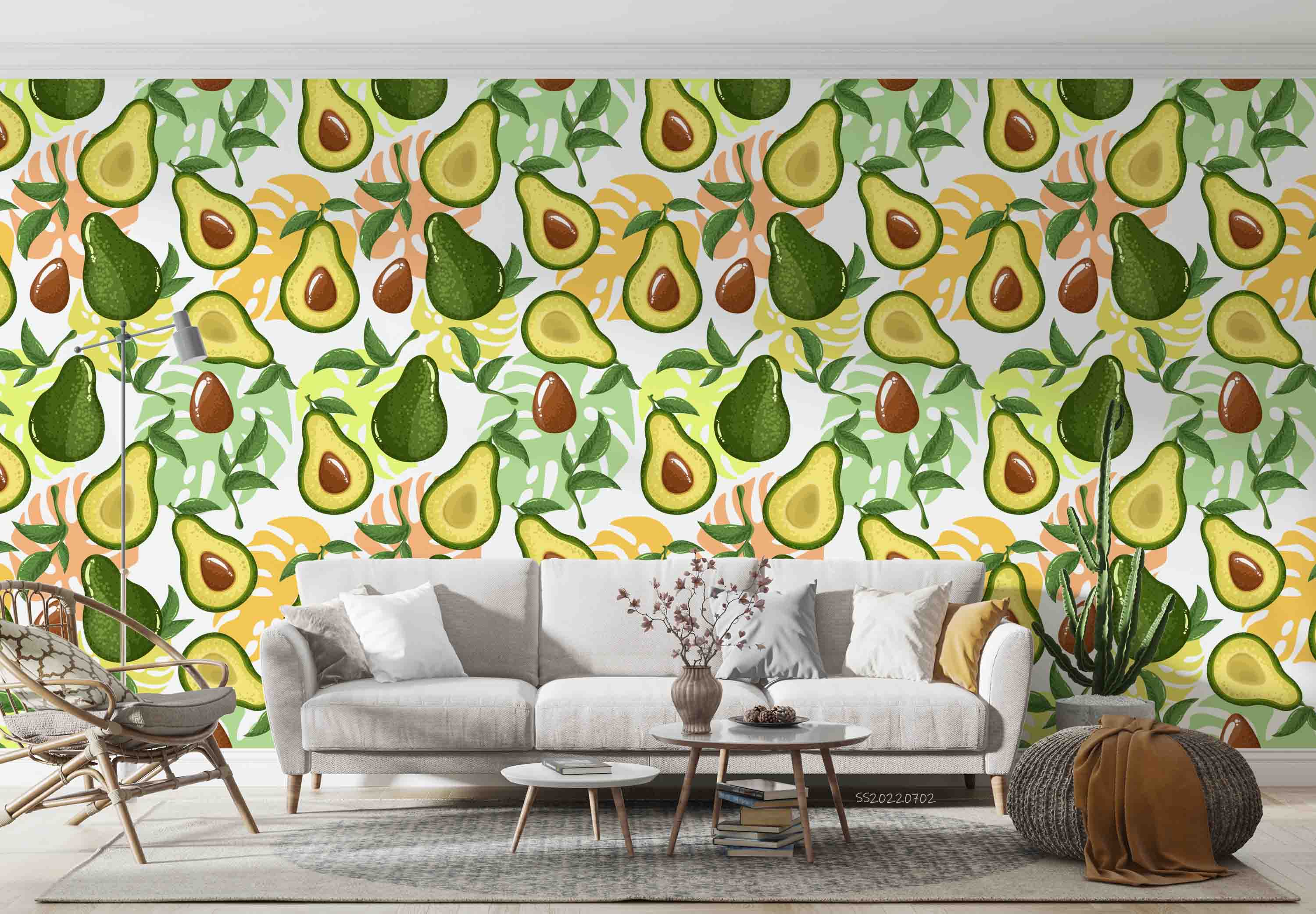 3D Watercolor Avocado Pattern Exotic Leaves Wall Mural Wallpaper GD 5133- Jess Art Decoration