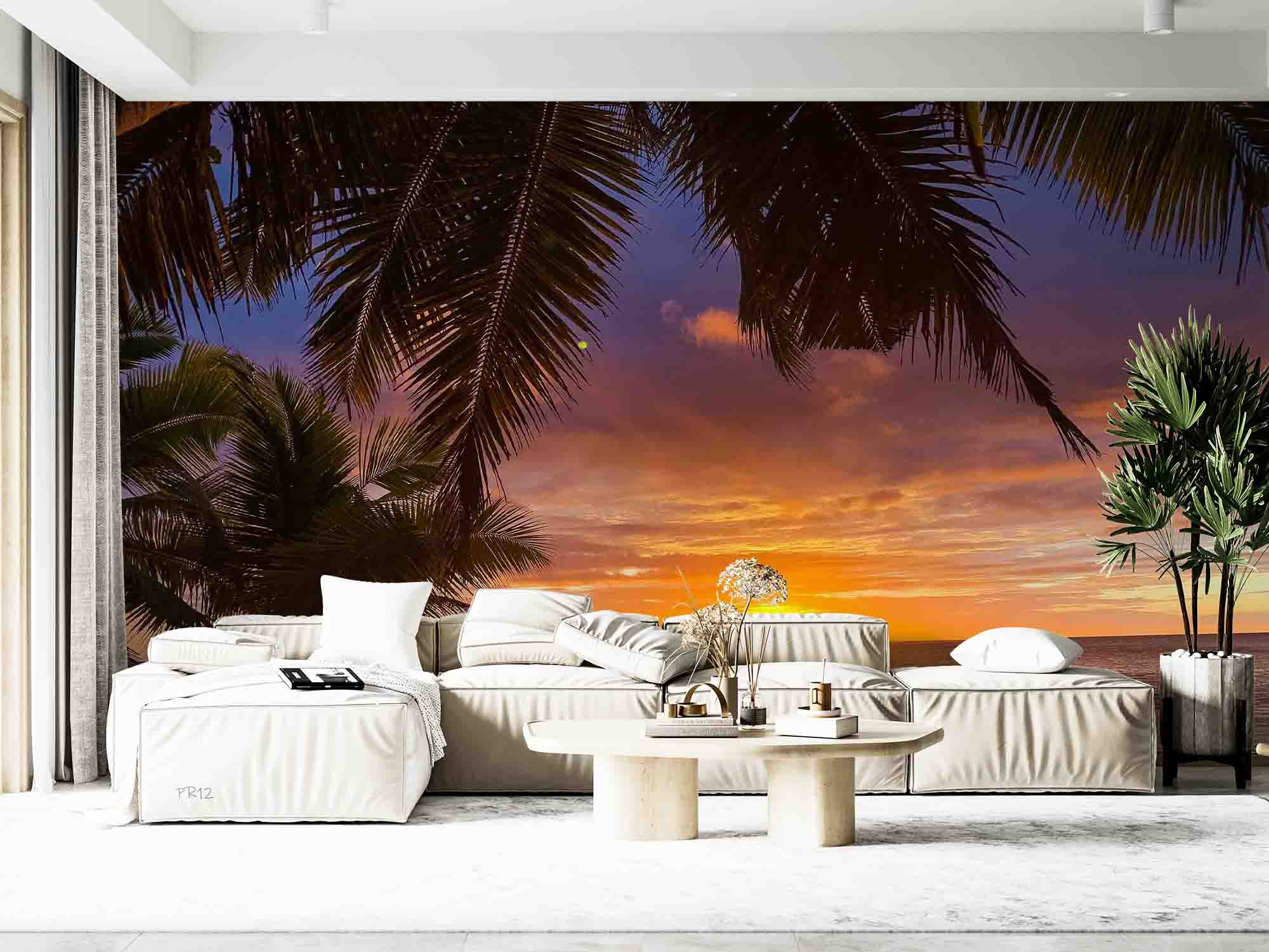 3D Beach Wave Sea Coconut Tree Sunrise Wall Mural Wallpaper GD 4946- Jess Art Decoration