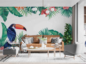 3D Watercolor Tropical Floral Leaf Toucan Background Wall Mural Wallpaper GD 3330- Jess Art Decoration