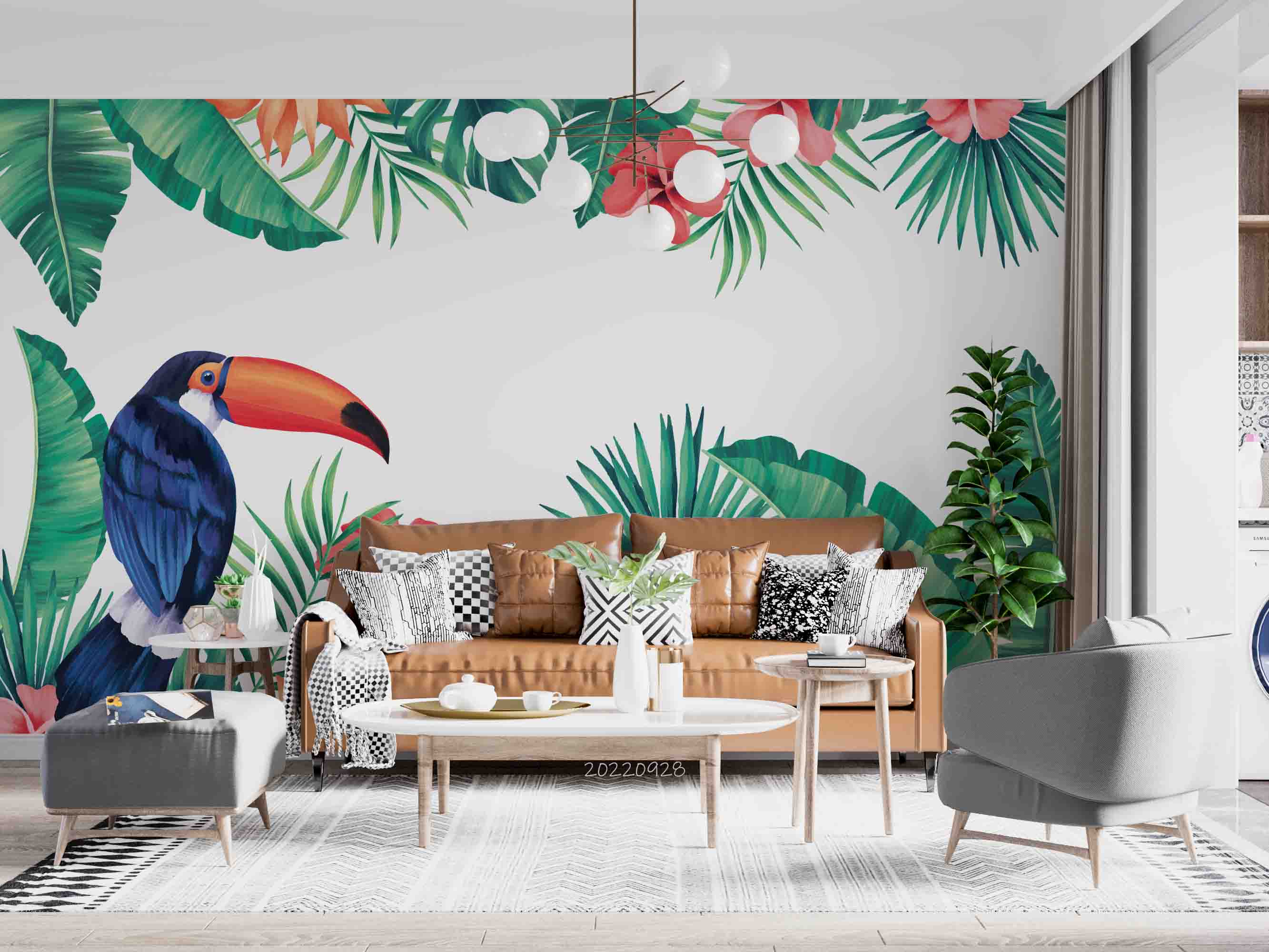 3D Watercolor Tropical Floral Leaf Toucan Background Wall Mural Wallpaper GD 3330- Jess Art Decoration