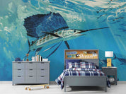 3D Blue Sea Fish underwater tuna fish scene wall mural wallpaper for kids room - view 5