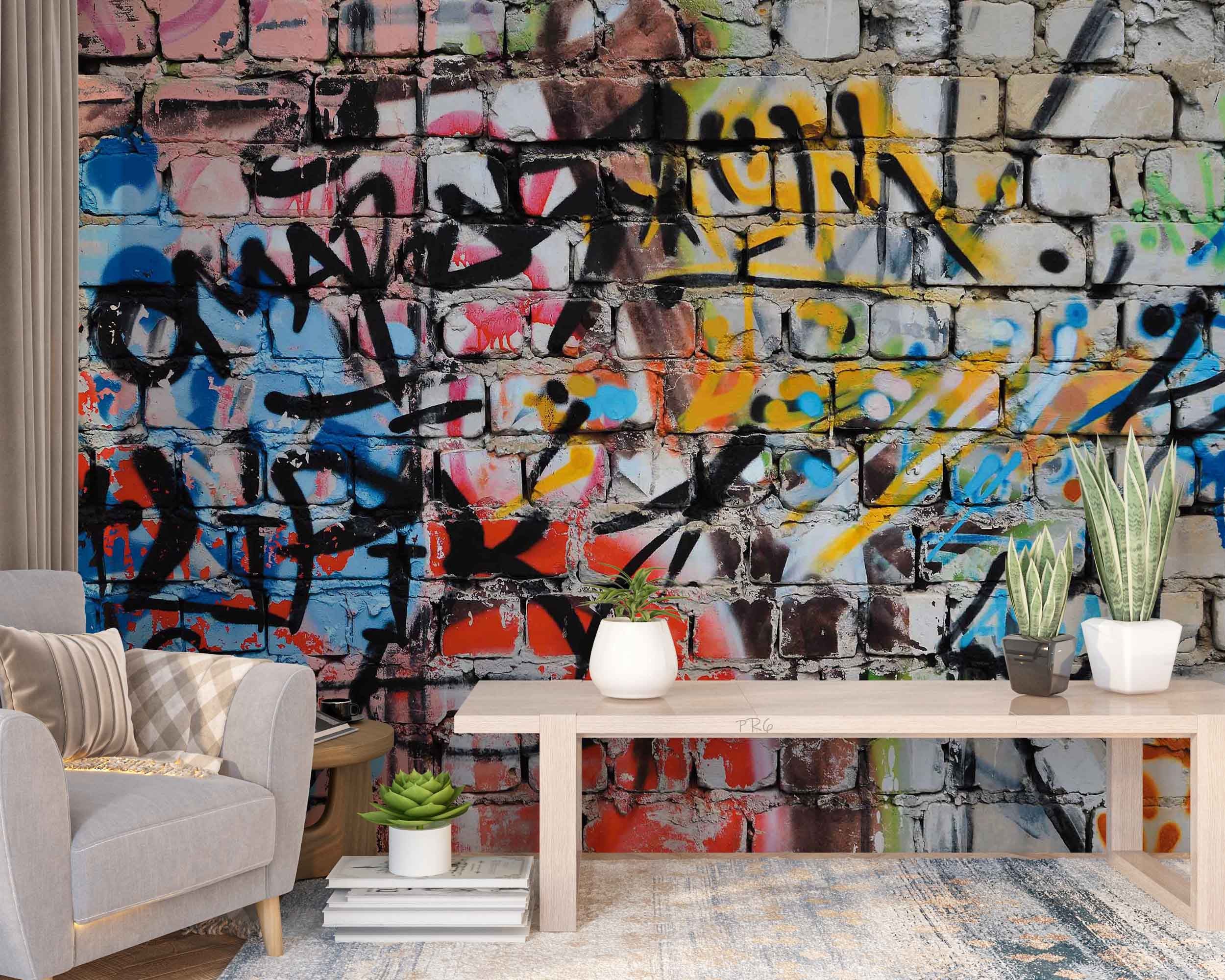 3D Graffiti Brick Letter Black Blue Wall Mural Wallpaper YXL 22- Jess Art Decoration