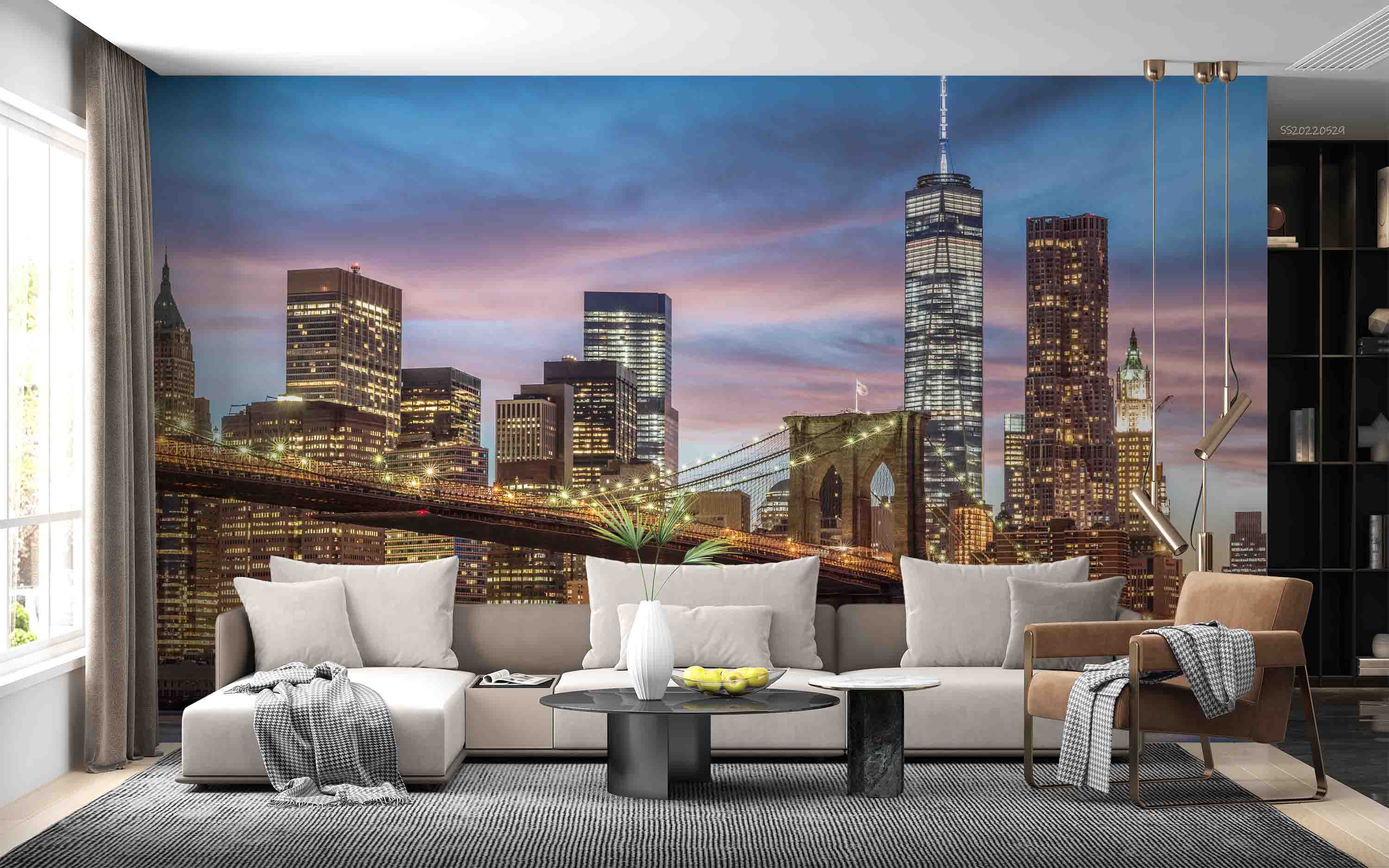 3D Brooklyn Bridge Sunset New York City USA  Wall Mural Wallpaper GD 4326- Jess Art Decoration