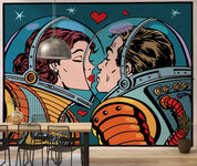 3D Astronaut Couple Kiss romantic astronaut pop art scene wall mural wallpaper for bedroom - view 6