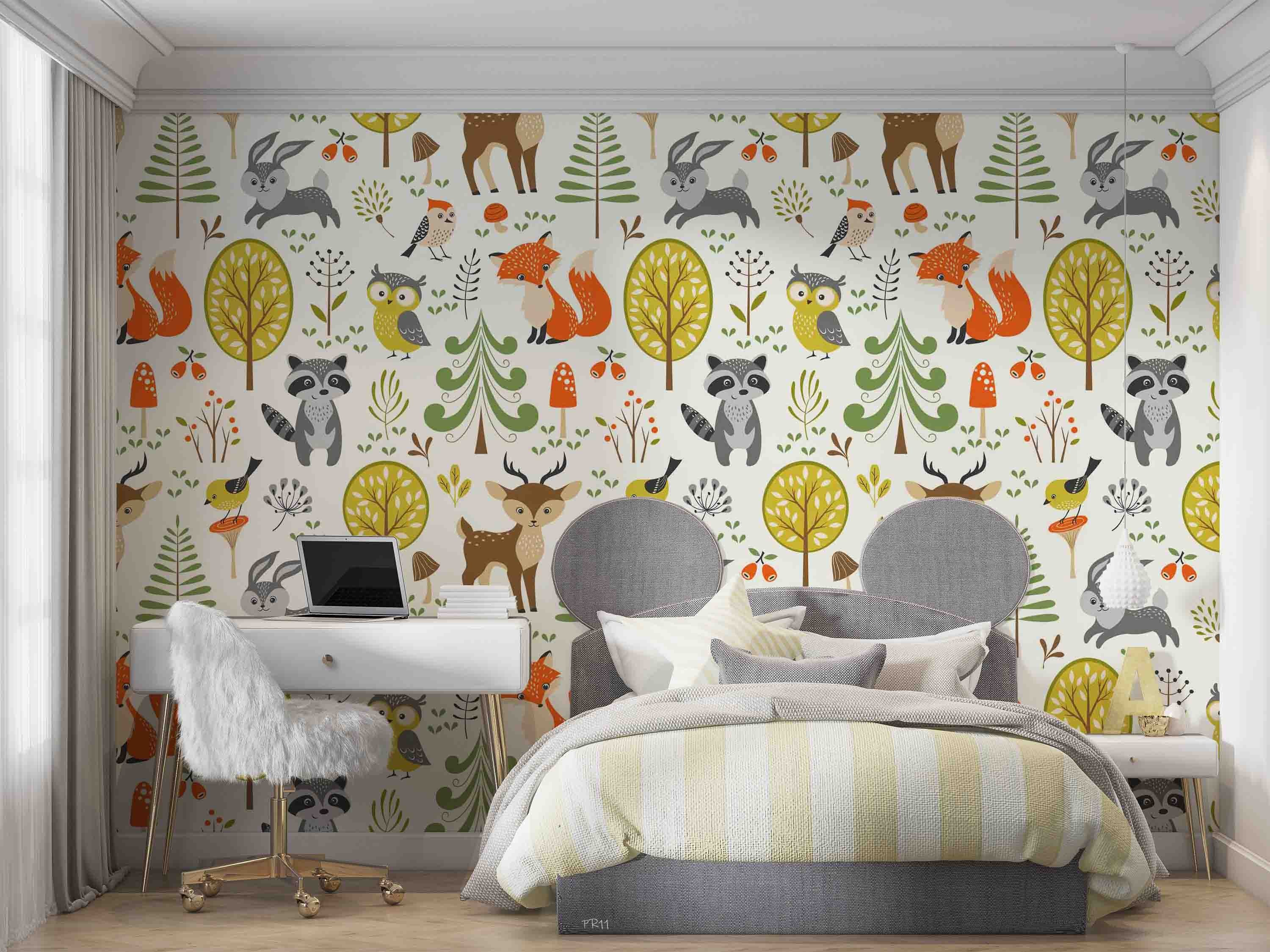 3D Cartoon Forest Animal Kids Wall Mural Wallpaper GD 4882- Jess Art Decoration