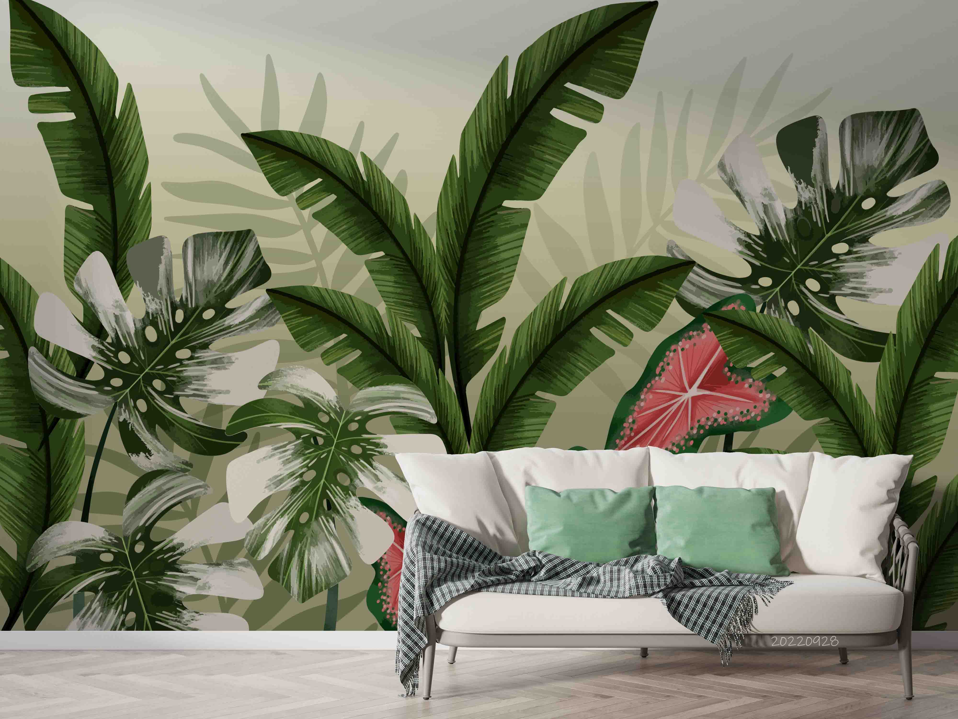 3D Tropical Green Leaves Background Wall Mural Wallpaper GD 3325- Jess Art Decoration