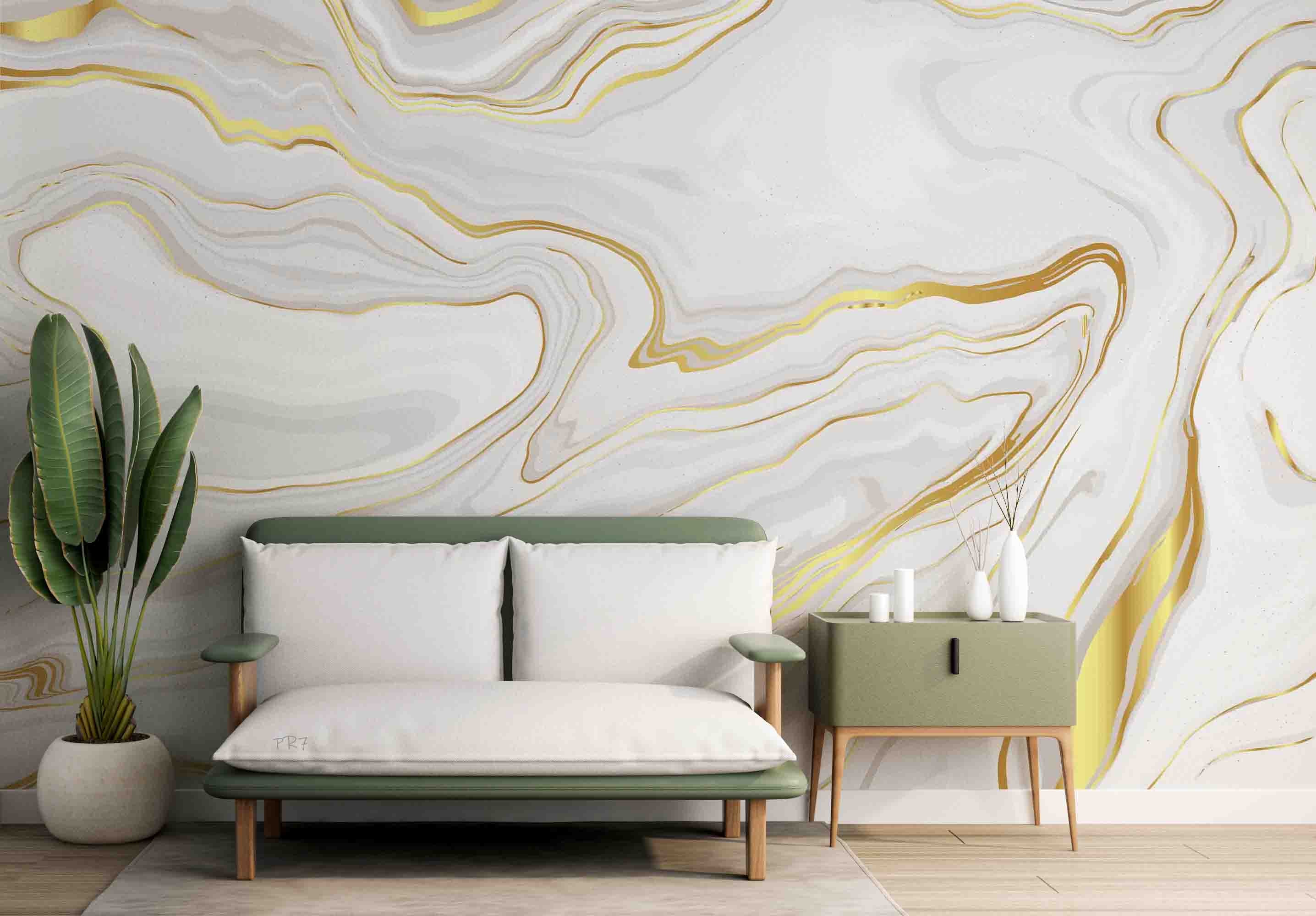 3D Abstract White Gold Marble Texture Wall Mural Wallpaper GD 4416- Jess Art Decoration