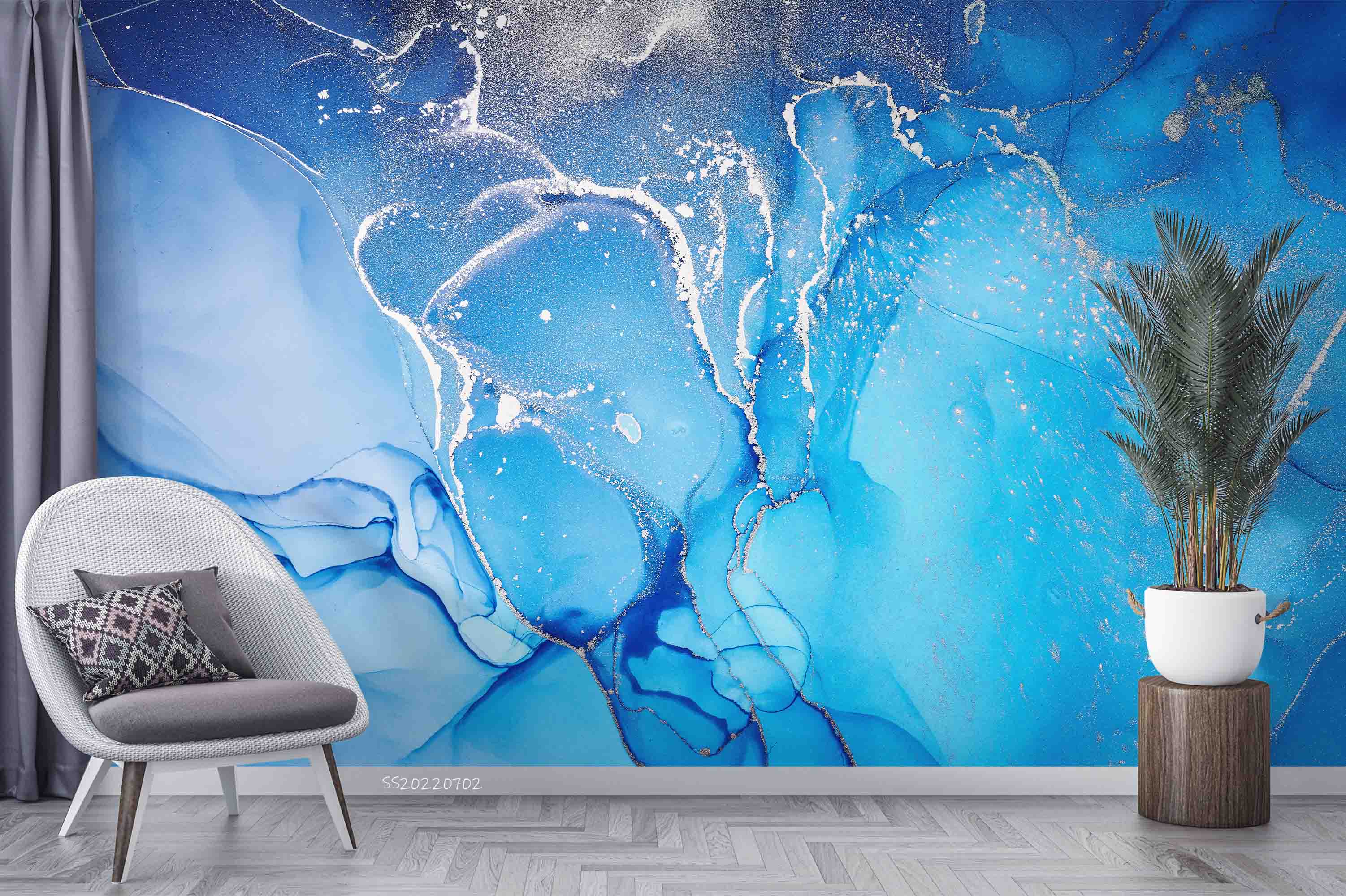 3D Bright Blue Marble bright blue marble artwork wall mural wallpaper for living room