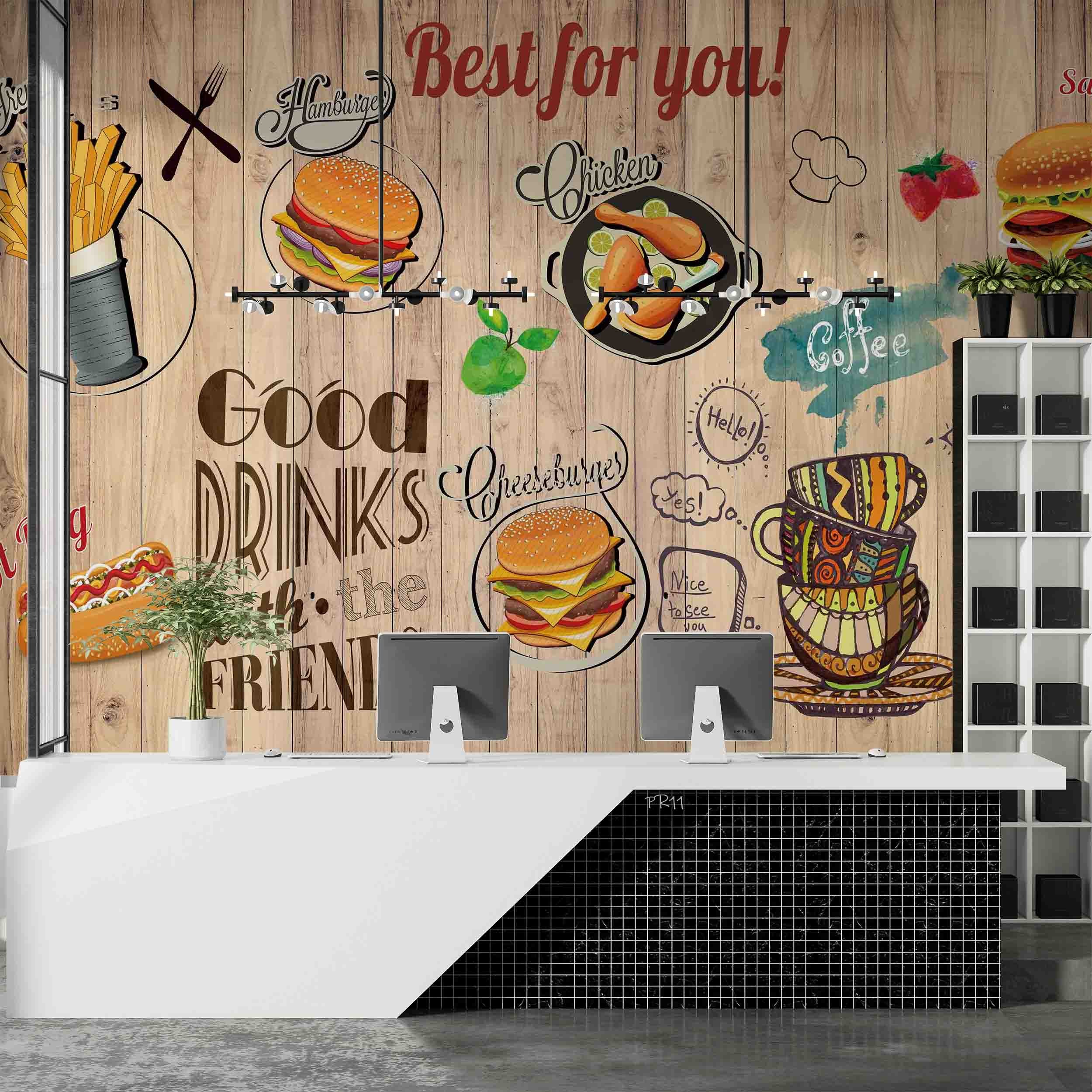 Fast Food Background Food Wallpaper food shop street art wall mural for cafe or restaurant - view 6