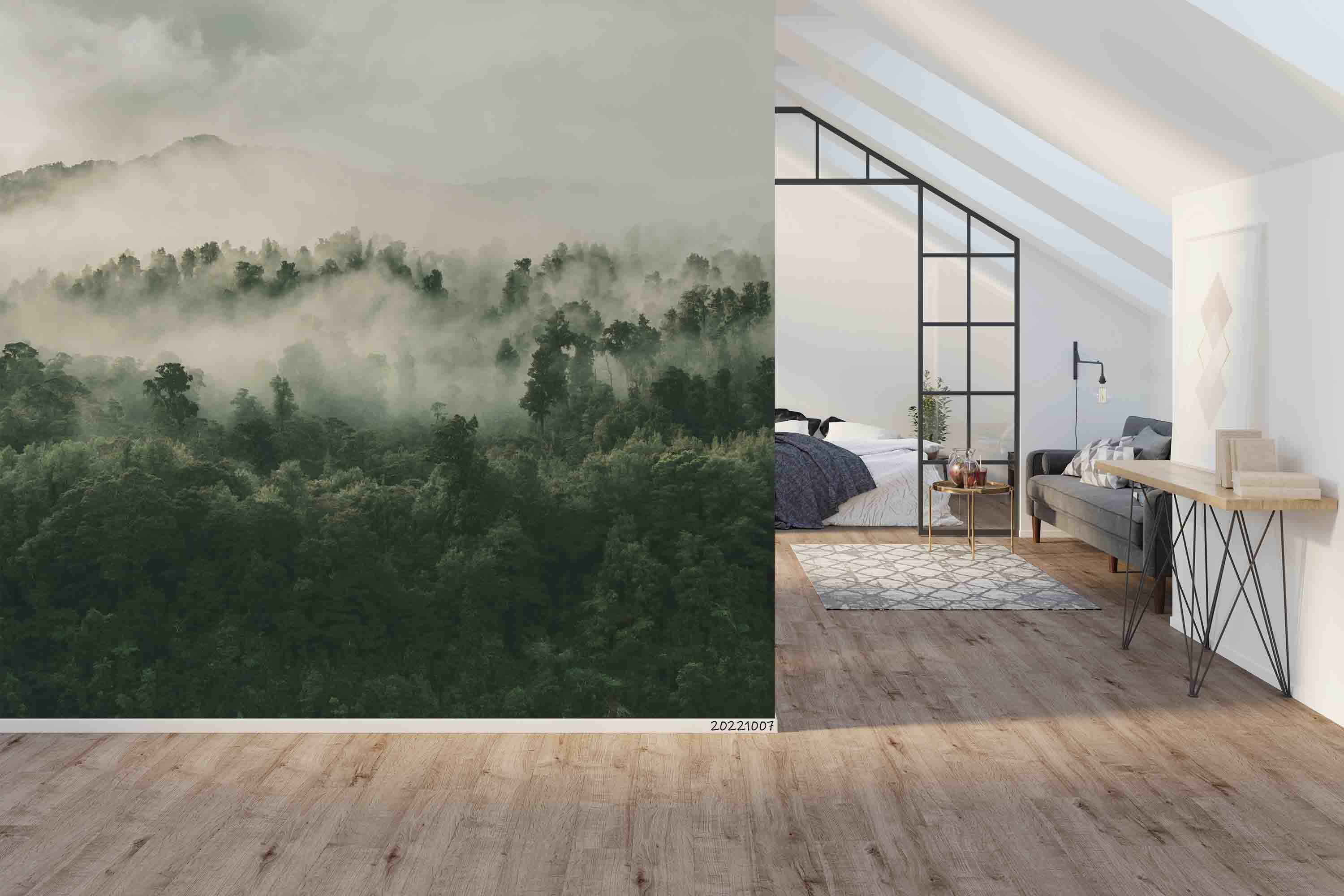 3D Beautiful Forest Many Green Trees Fog New Zealand Wall Mural Wallpaper GD 3252- Jess Art Decoration
