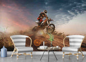 Motocross Rider Hillside Sunset Action Sports Wallpaper action sports wall mural for sports room or entertainment space - vie
