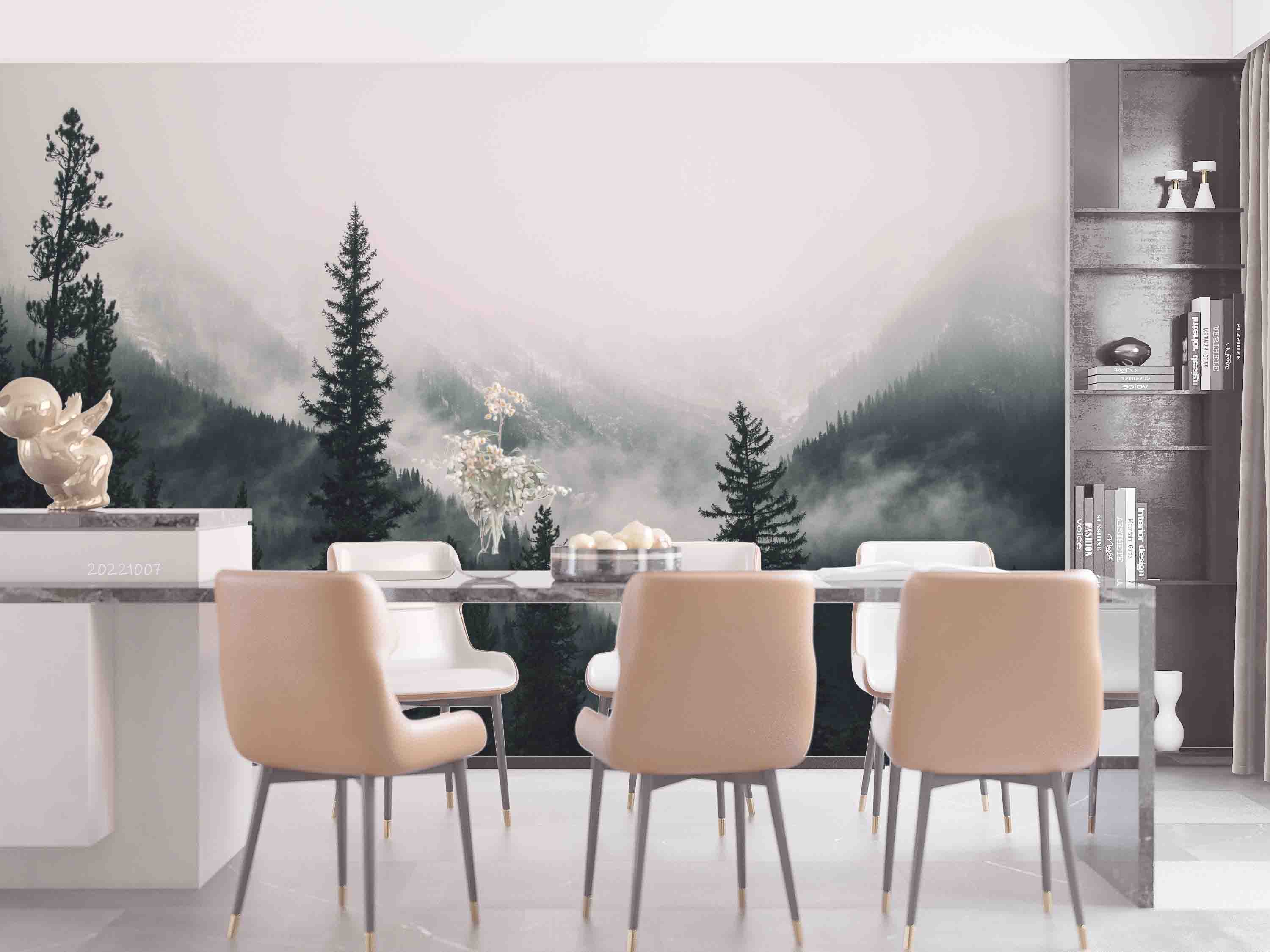 3D Tall Trees Forest Mountains Covered Fog Wall Mural Wallpaper GD 3209- Jess Art Decoration