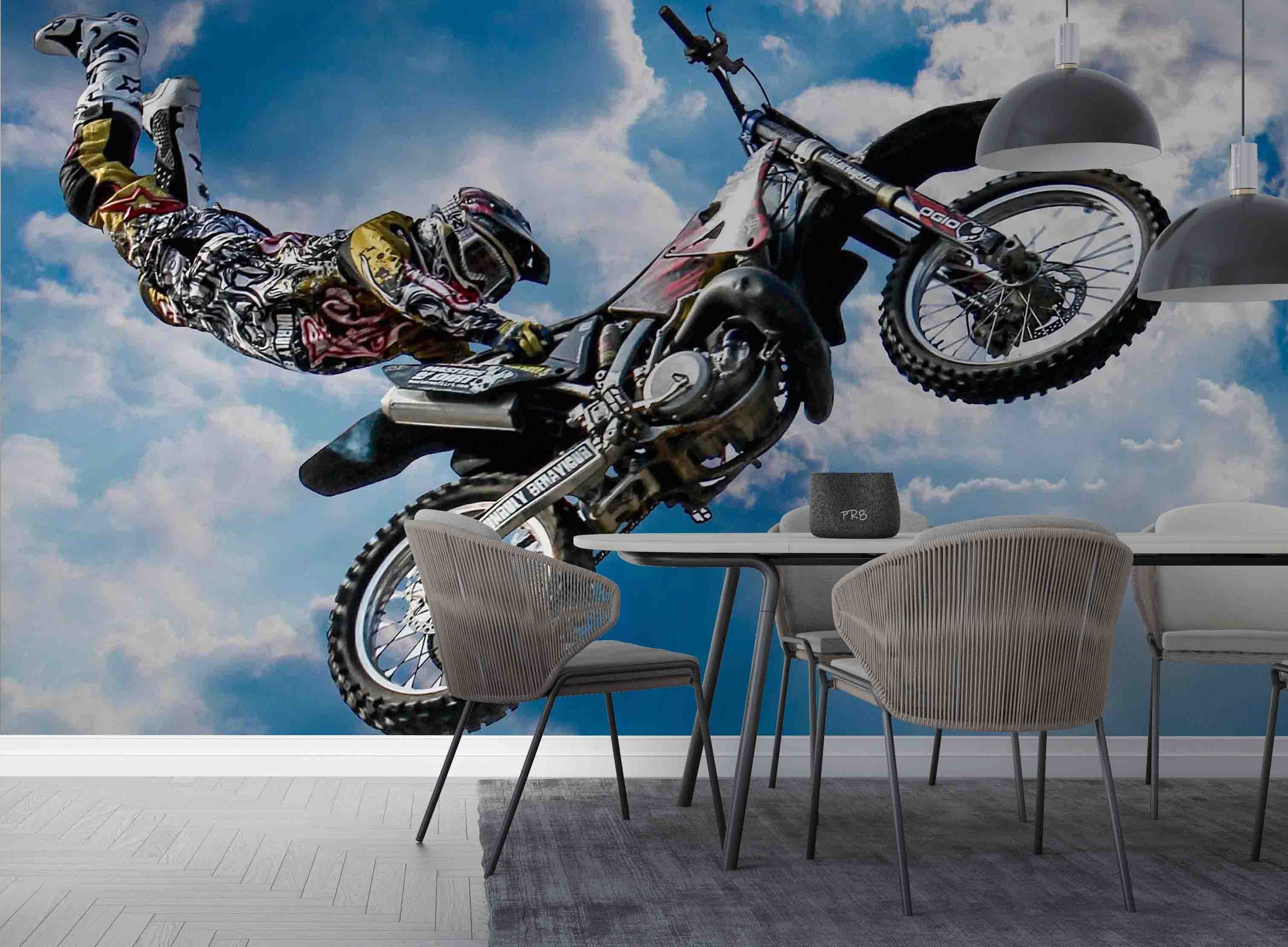 3D Freestyle Motocross Rider Jump Wall Mural Wallpaper GD 4511- Jess Art Decoration