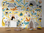 3D Cartoon Tropical Plant Volcano Dinosaur Maze Wall Mural Wallpaper GD 4573- Jess Art Decoration
