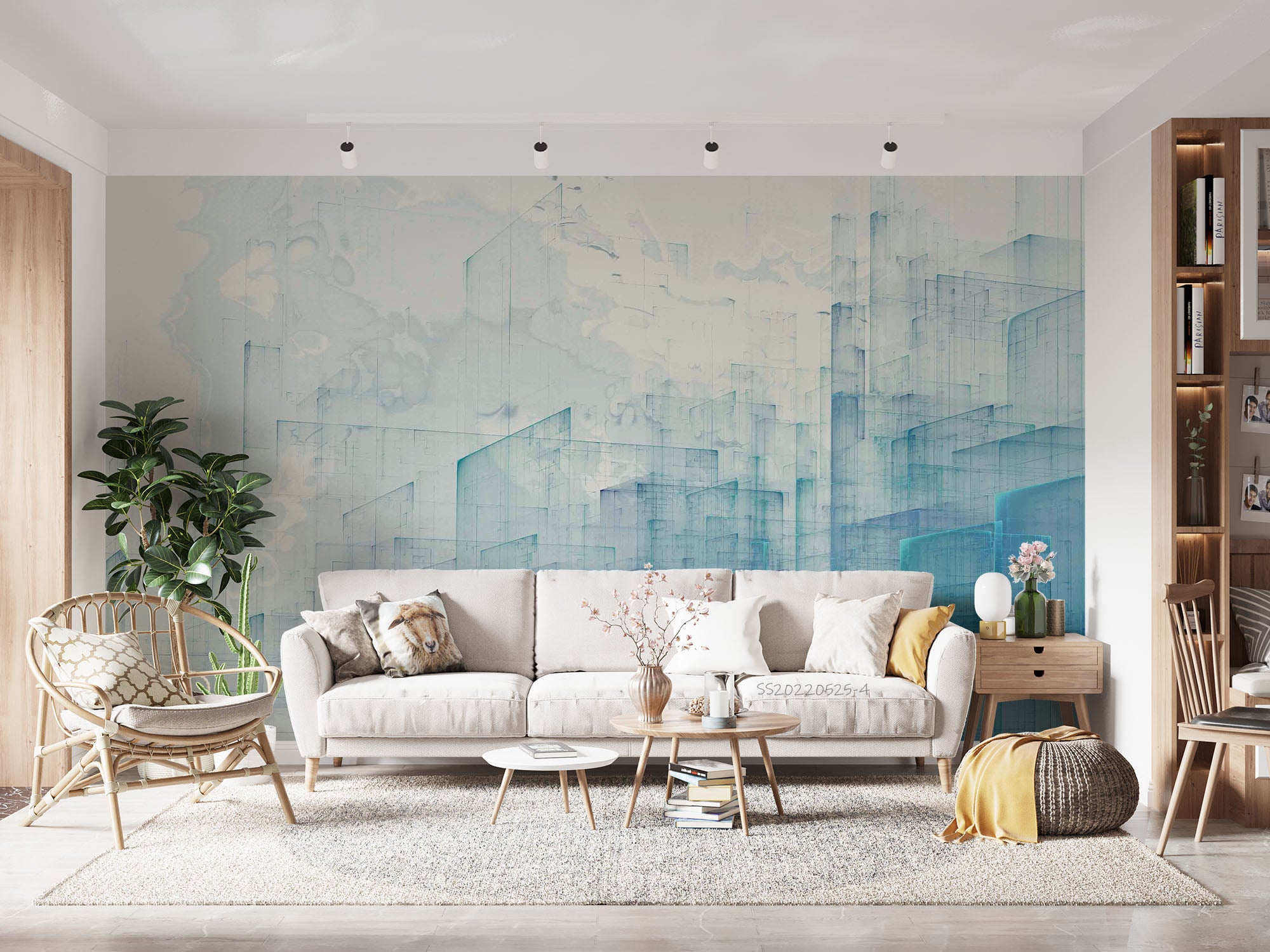 3D Abstract Line  Rectangle Blue White Wall Mural Wallpaper YXL 25- Jess Art Decoration