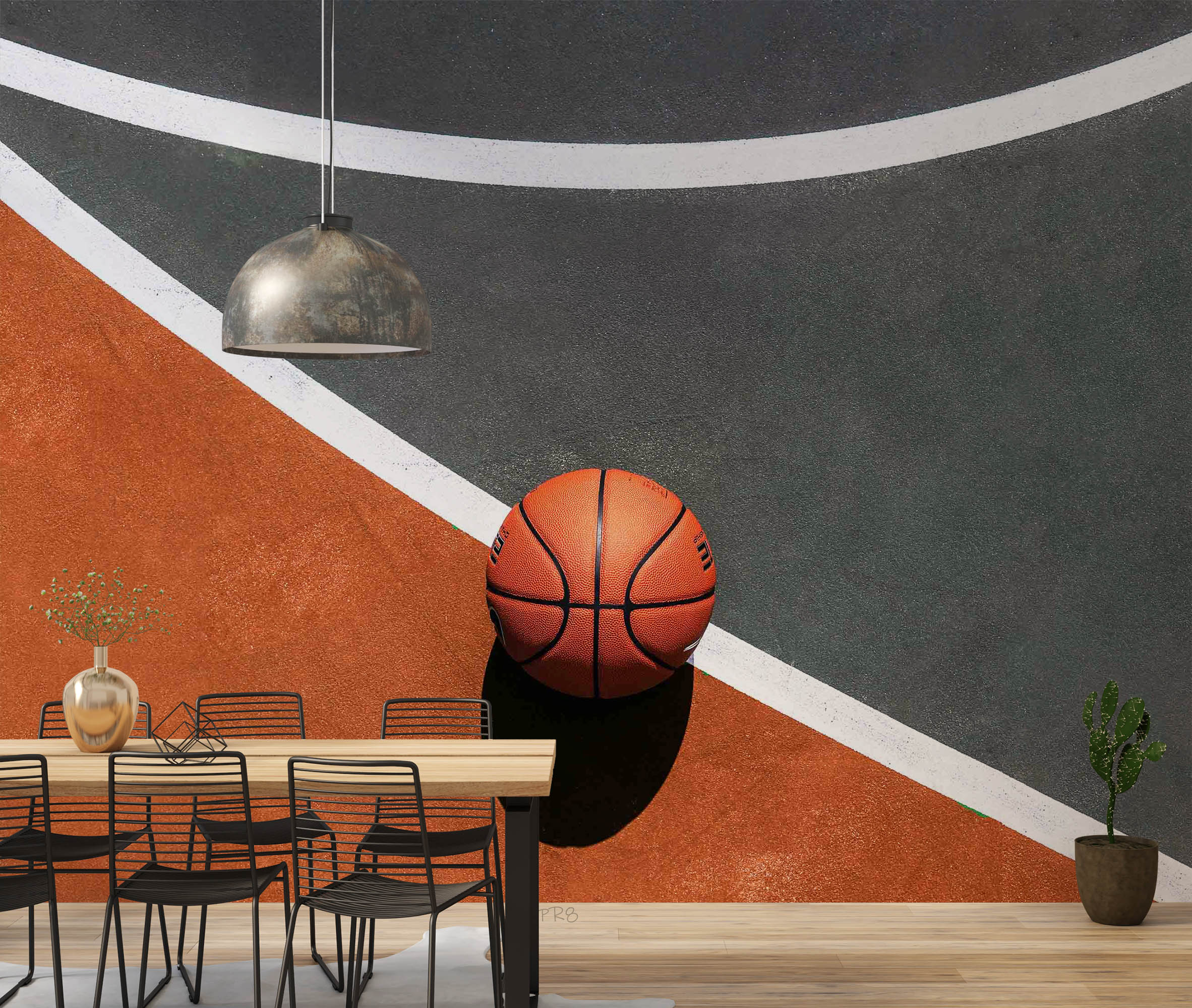 Basketball Court Sideline Wallpaper basketball wall mural for bedroom, gym or sports room - view 6