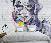 Freehand Sketch Head Hair Gray Contemporary Wallpaper contemporary street art wall mural for creative room or feature wall