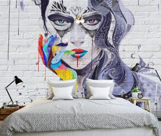 Freehand Sketch Head Hair Gray Contemporary Wallpaper contemporary street art wall mural for creative room or feature wall