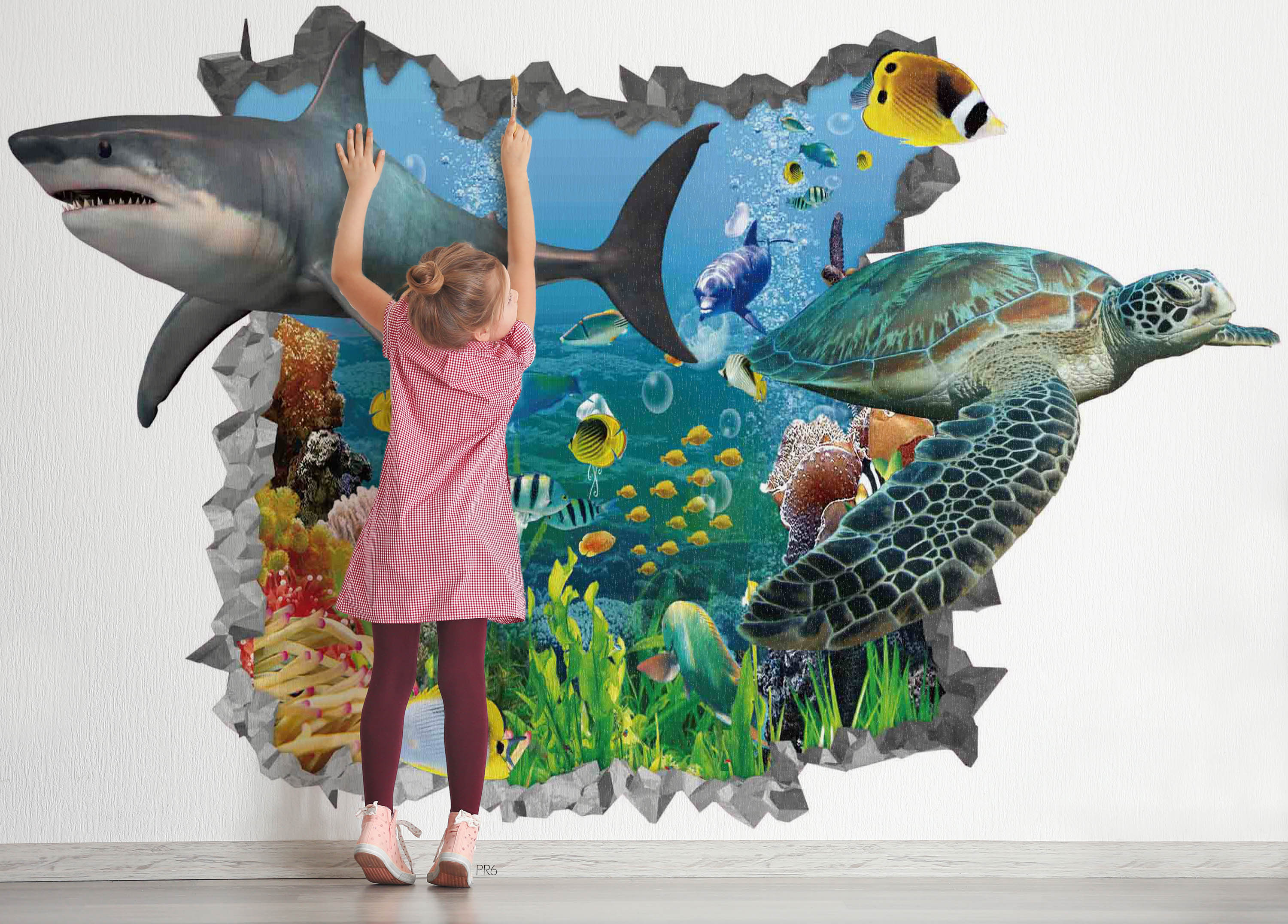 3D Animal Shark Fish Sea Turtle Coral Wall Mural Wallpaper YXL 18- Jess Art Decoration