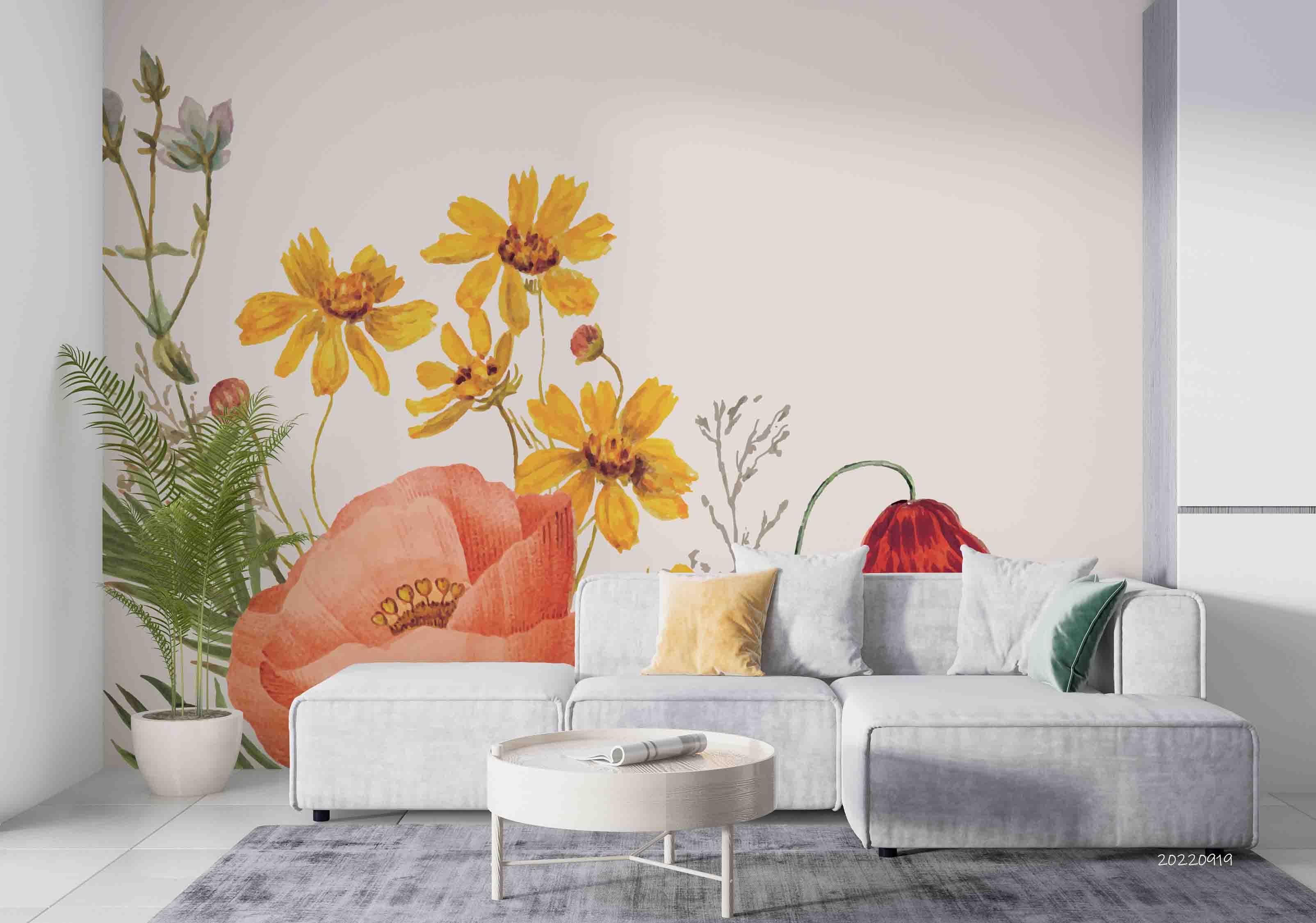 3D Vintage Yellow Floral Background Wall Mural Wallpaper GD 3424- Jess Art Decoration