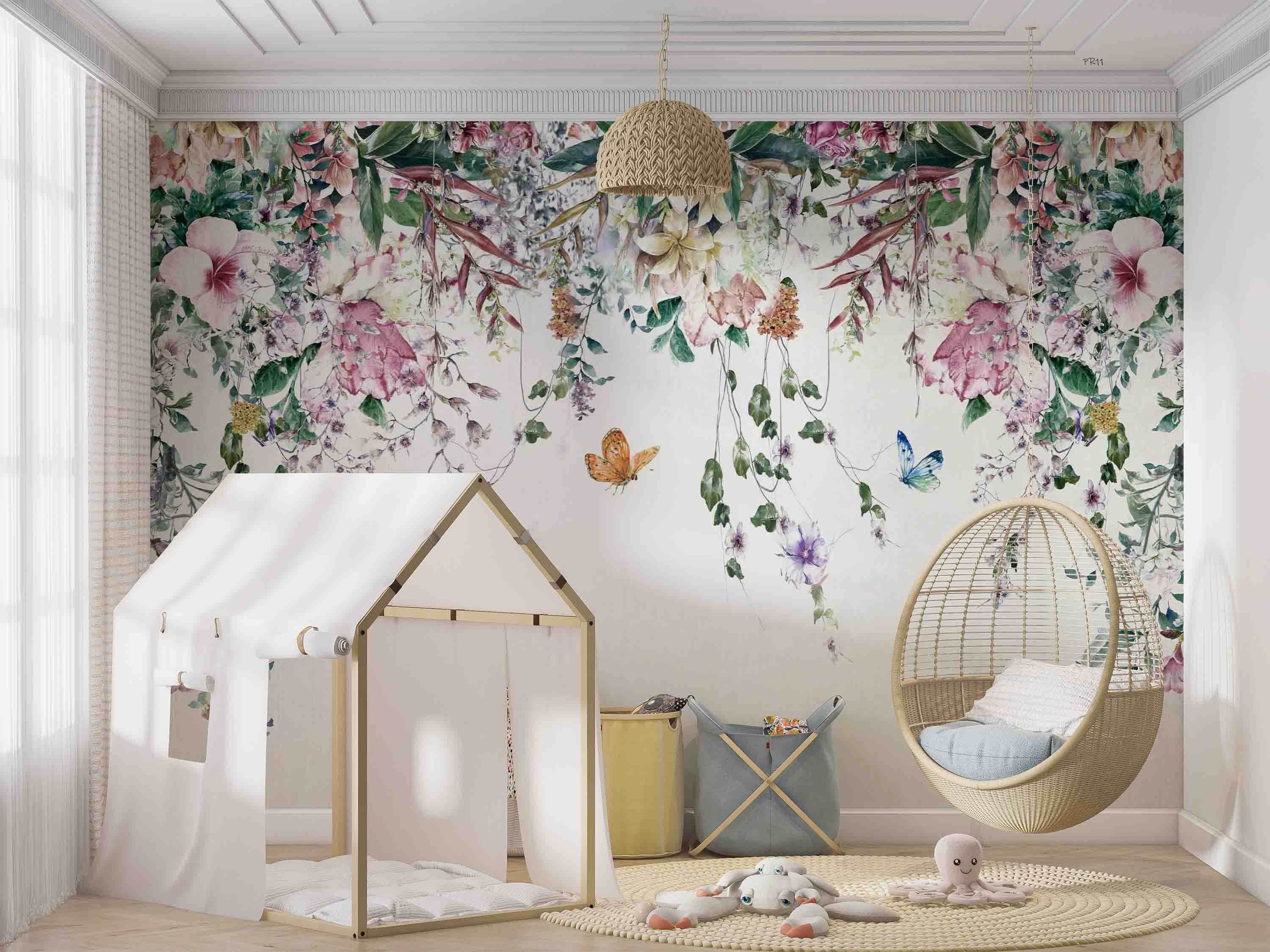 3D Watercolor Floral Leaf Butterfly Wall Mural Wallpaper GD 4867- Jess Art Decoration
