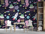 3D Space Cat Pattern space cat cartoon pattern wall mural wallpaper for playroom - view 6