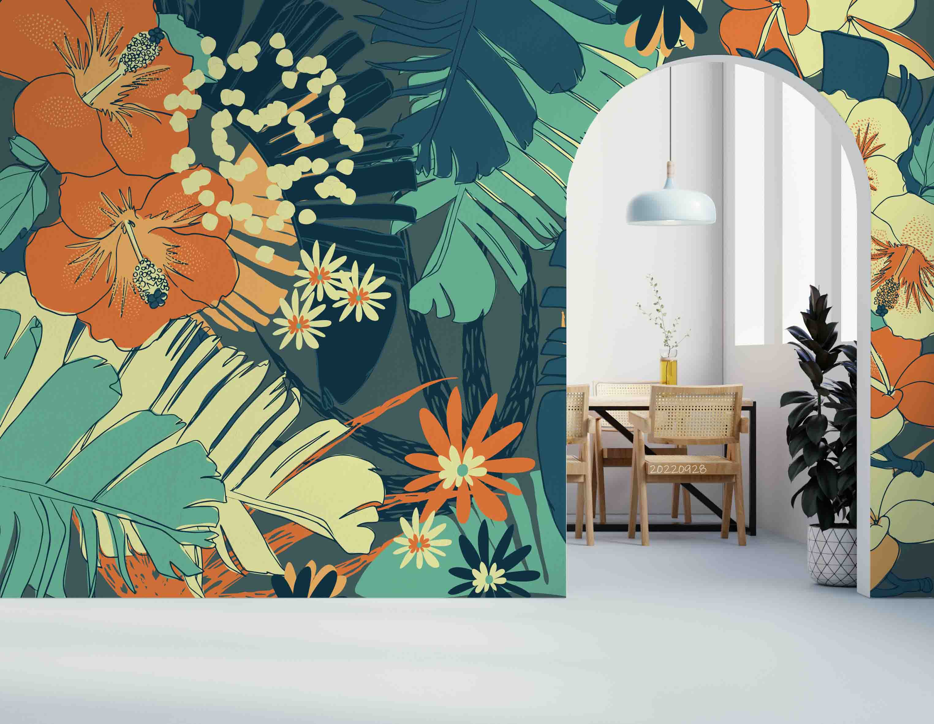 3D Hand Drawn Colorful Tropical Plant Leaf Floral Wall Mural Wallpaper GD 3378- Jess Art Decoration
