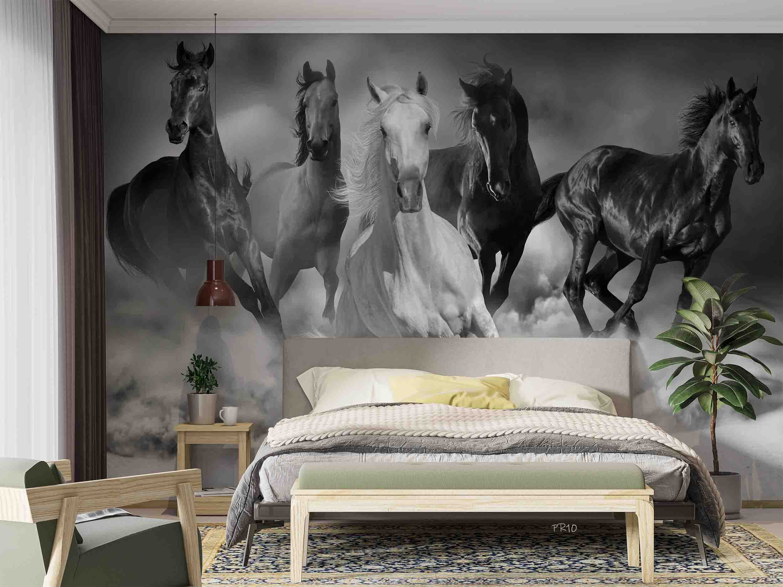 3D Five Horses Running Desert Dust Wall Mural Wallpaper GD 4761- Jess Art Decoration