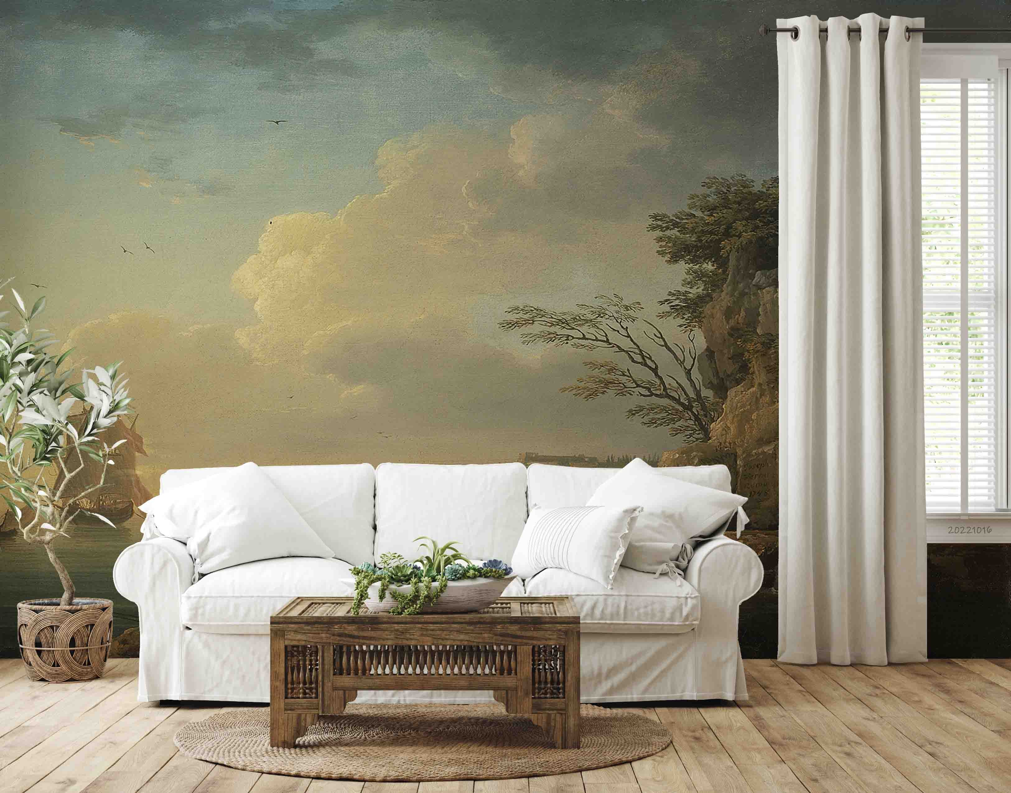 3D Oil Painting Mountain Sea Sailboat Scenery Wall Mural Wallpaper GD 2976- Jess Art Decoration