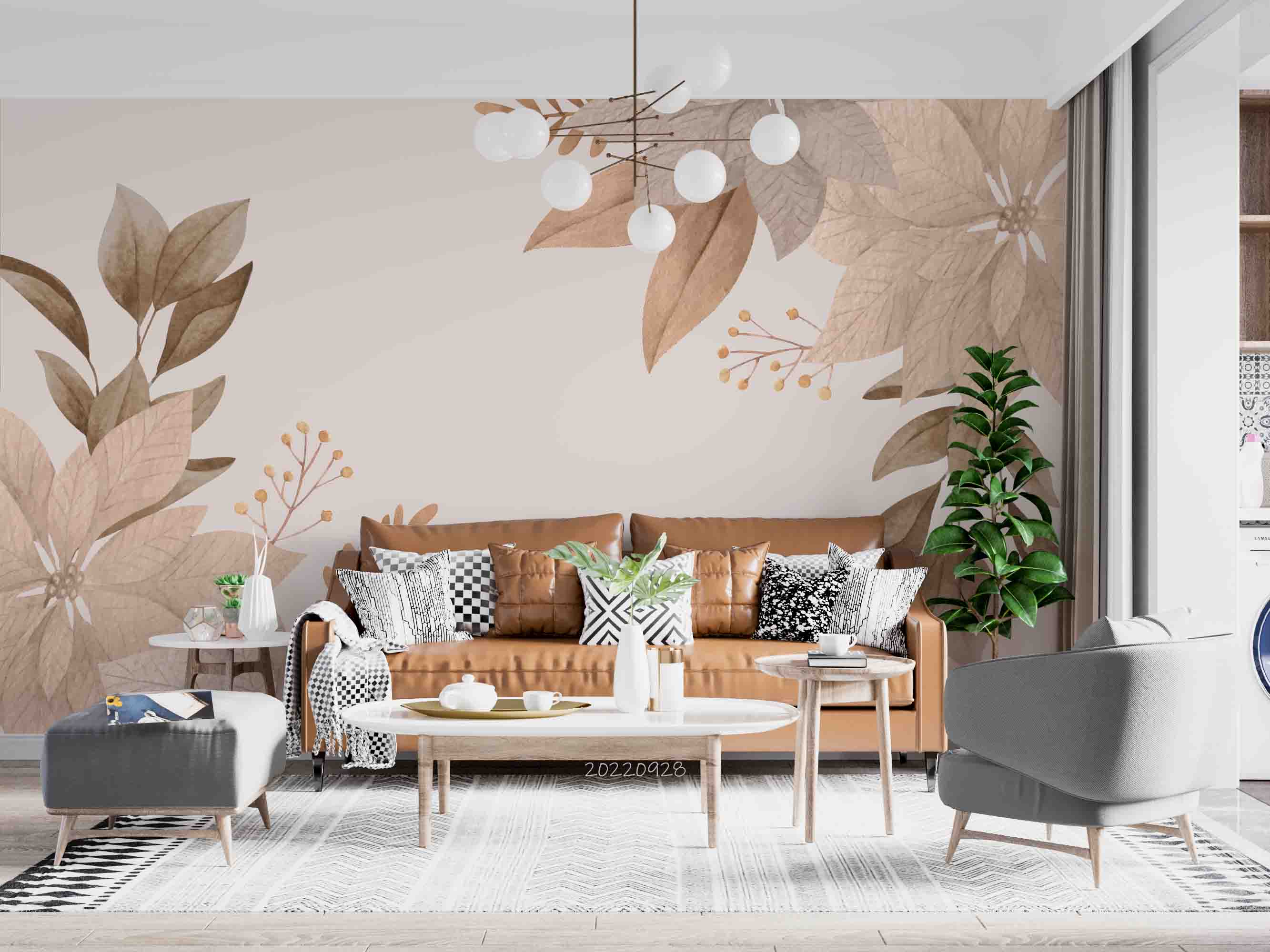 3D Hand Drawn Plant Leaves Background Wall Mural Wallpaper GD 3376- Jess Art Decoration