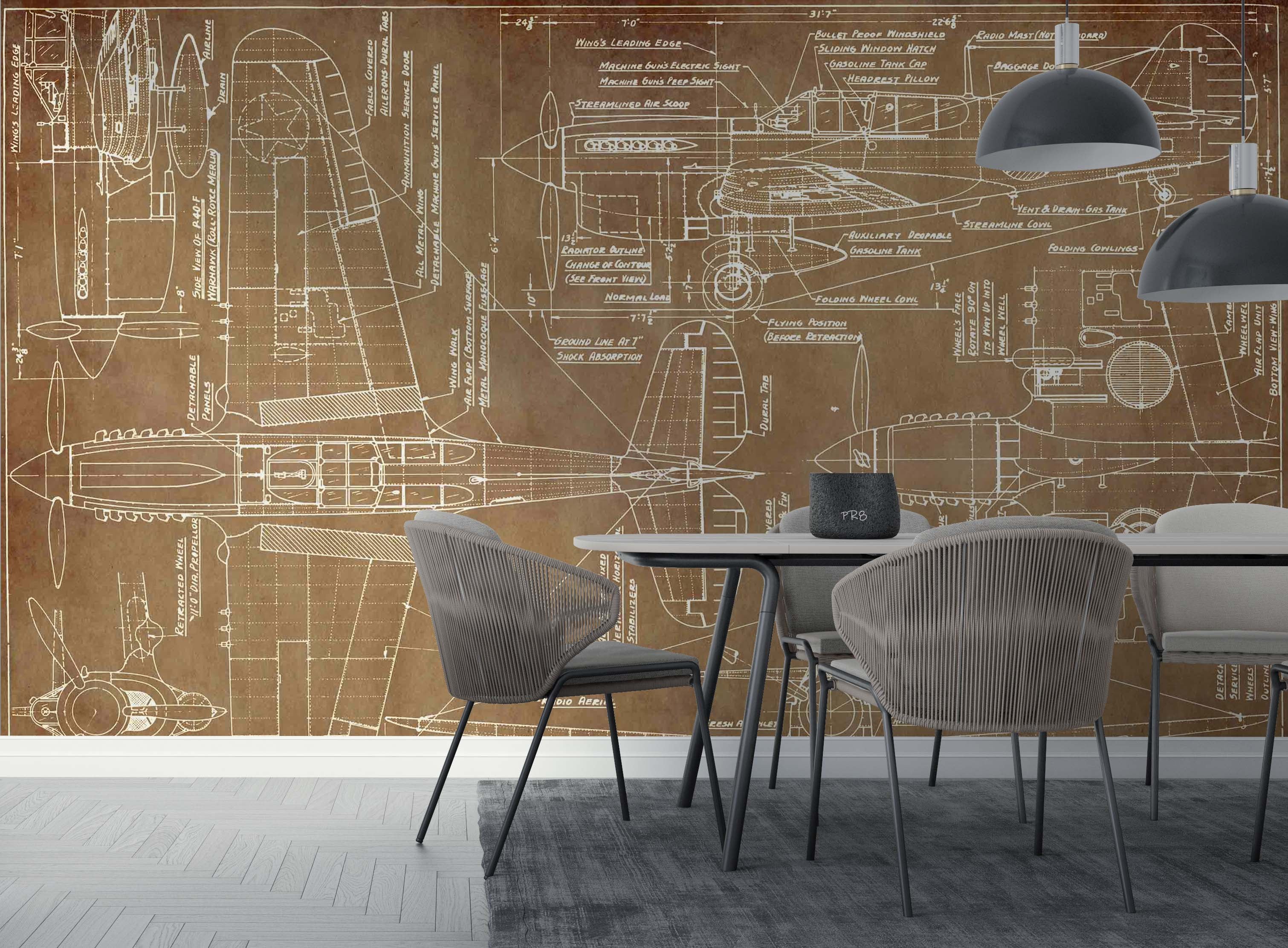 3D Aircraft Design Drawings Wall Mural Wallpaper GD 4572- Jess Art Decoration