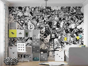 3D Abstract Artistic Graffiti Black White Monster Wall Mural Wallpaper GD 4791- Jess Art Decoration