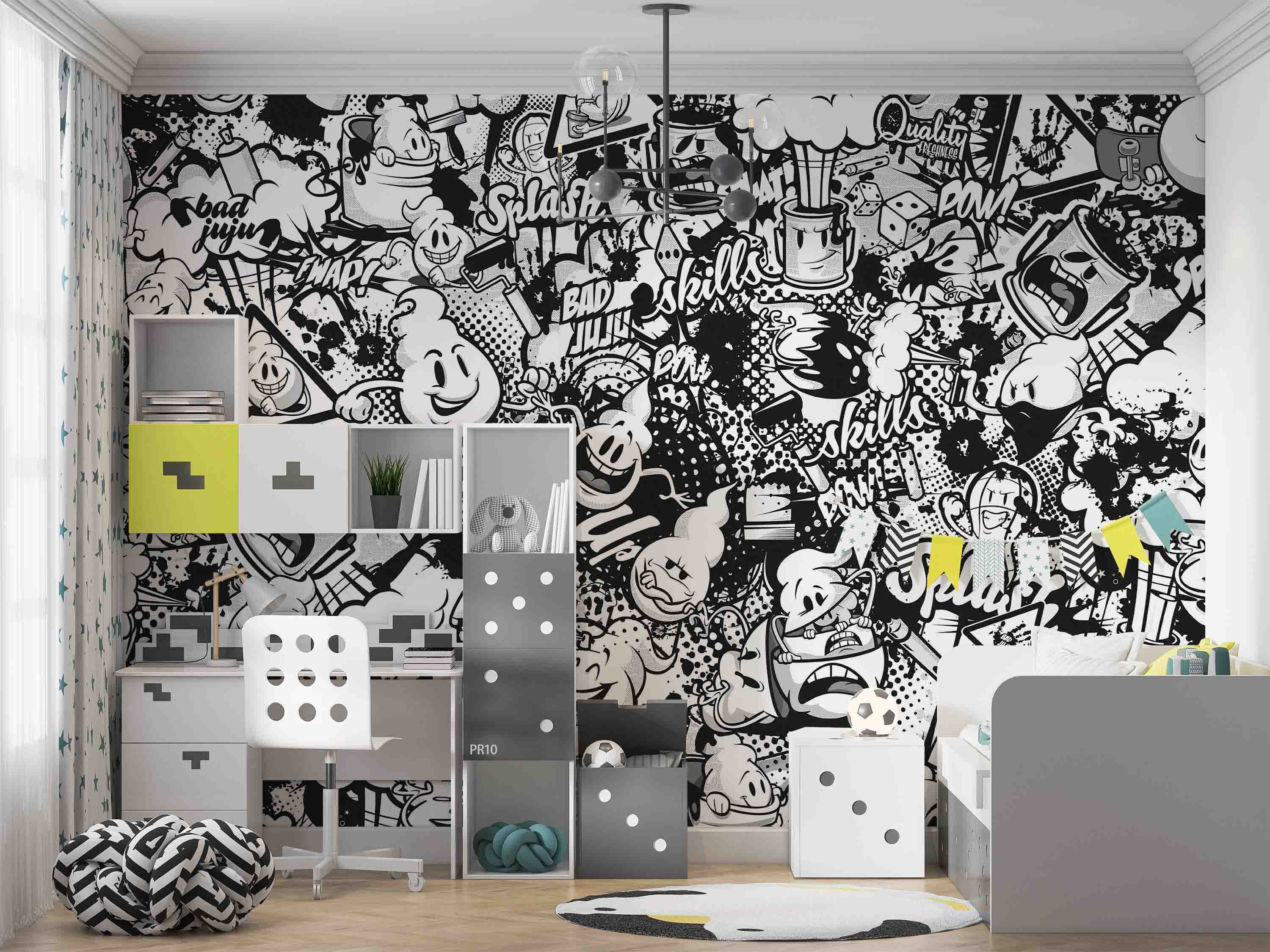 3D Abstract Artistic Graffiti Black White Monster Wall Mural Wallpaper GD 4791- Jess Art Decoration