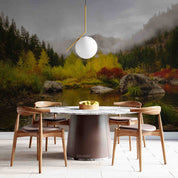 3D Autumn Forest River Misty Morning Wall Mural Wallpaper GD 3294- Jess Art Decoration