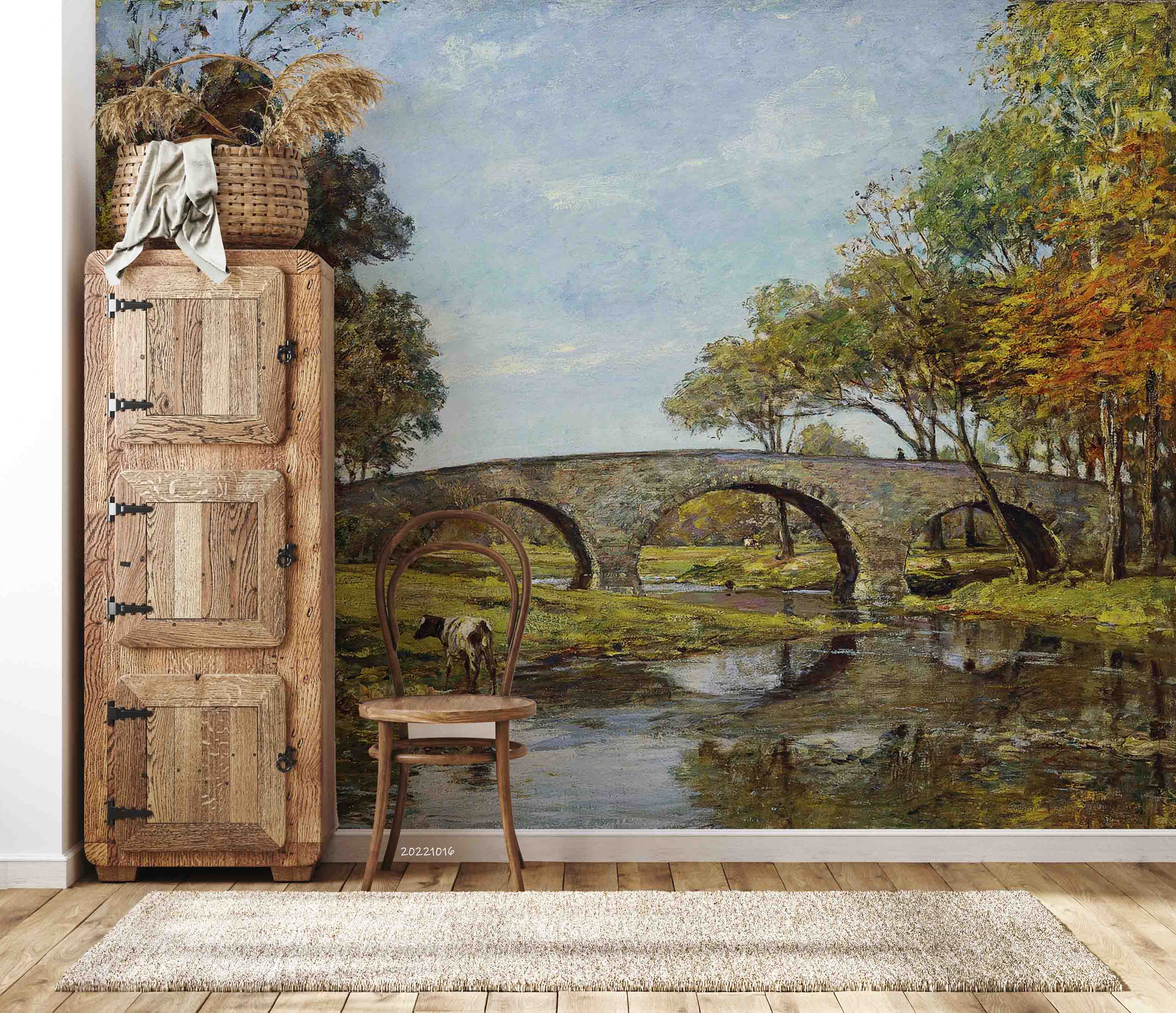 3D Oil Painting Bridge Trees Landscape Wall Mural Wallpaper GD 2981- Jess Art Decoration