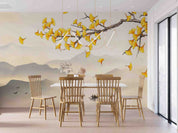 3D Autumn Mountain Branch Yellow Ginkgo Leaf Wall Mural Wallpaper GD 4434- Jess Art Decoration
