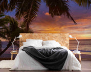 3D Beach Sea Coconut Tree Sunset Skyline Wall Mural Wallpaper GD 3110- Jess Art Decoration