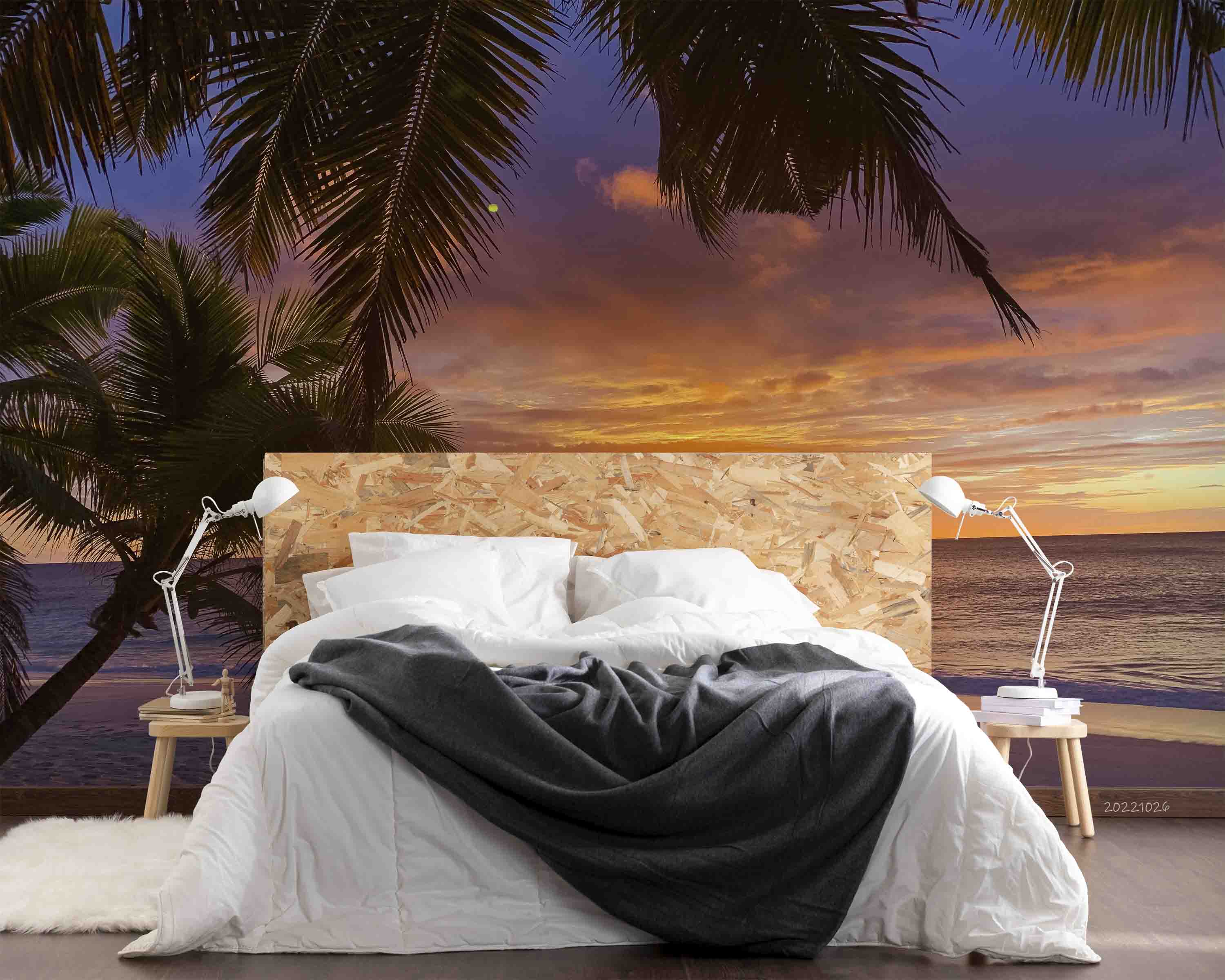 3D Beach Sea Coconut Tree Sunset Skyline Wall Mural Wallpaper GD 3110- Jess Art Decoration
