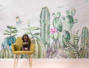 3D Watercolor Cactus Floral Butterfly Wall Mural Wallpaper GD 4962- Jess Art Decoration