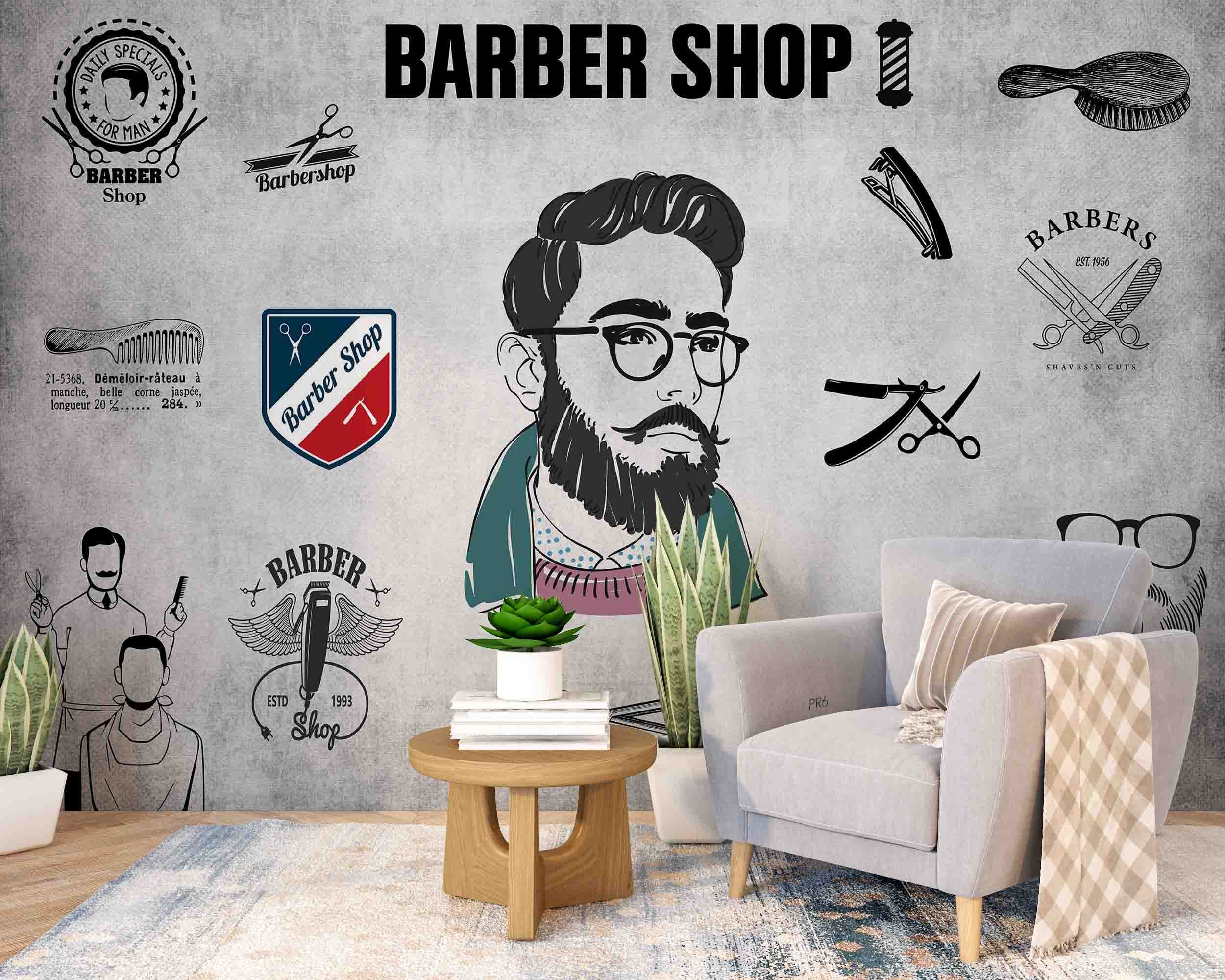 Barber Shop Head Scissors Comb Barber Shop Wallpaper barbershop graffiti wall mural for barber shop - view 6