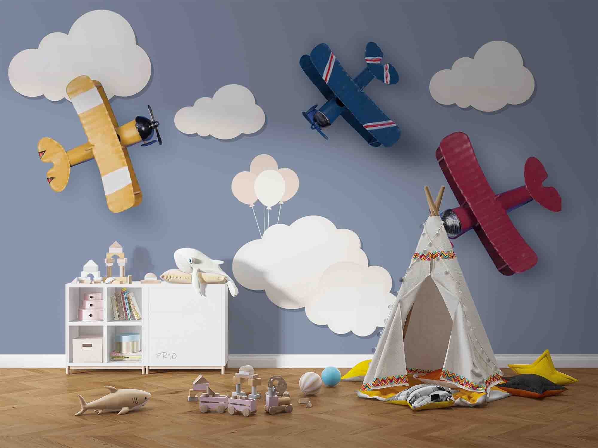 3D Paper Airplane Clouds paper airplane cloud mural wall mural wallpaper for nursery - view 6
