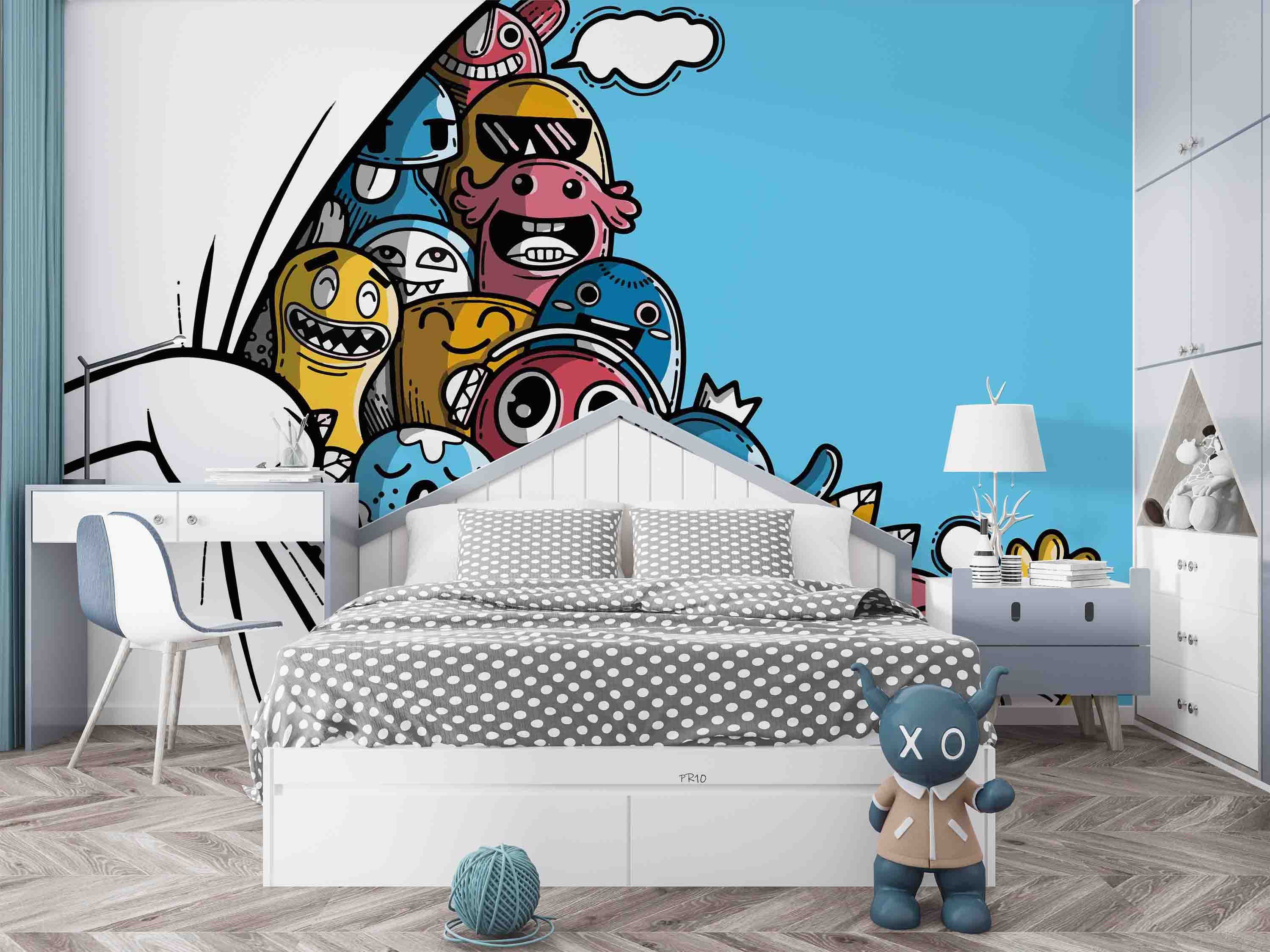Abstract Graffiti Funny Monster Wallpaper urban graffiti wall mural for teen room, studio or feature wall - view 6