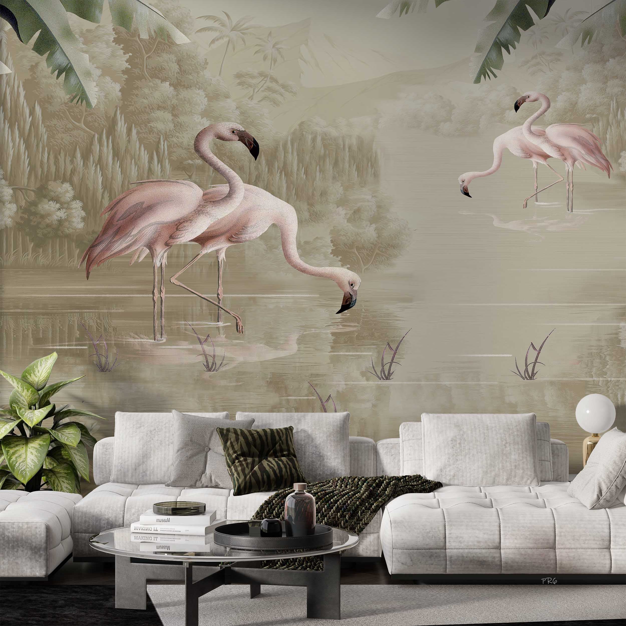 3D Animal Flamingo River Reed Leaf Wall Mural Wallpaper YXL 5- Jess Art Decoration