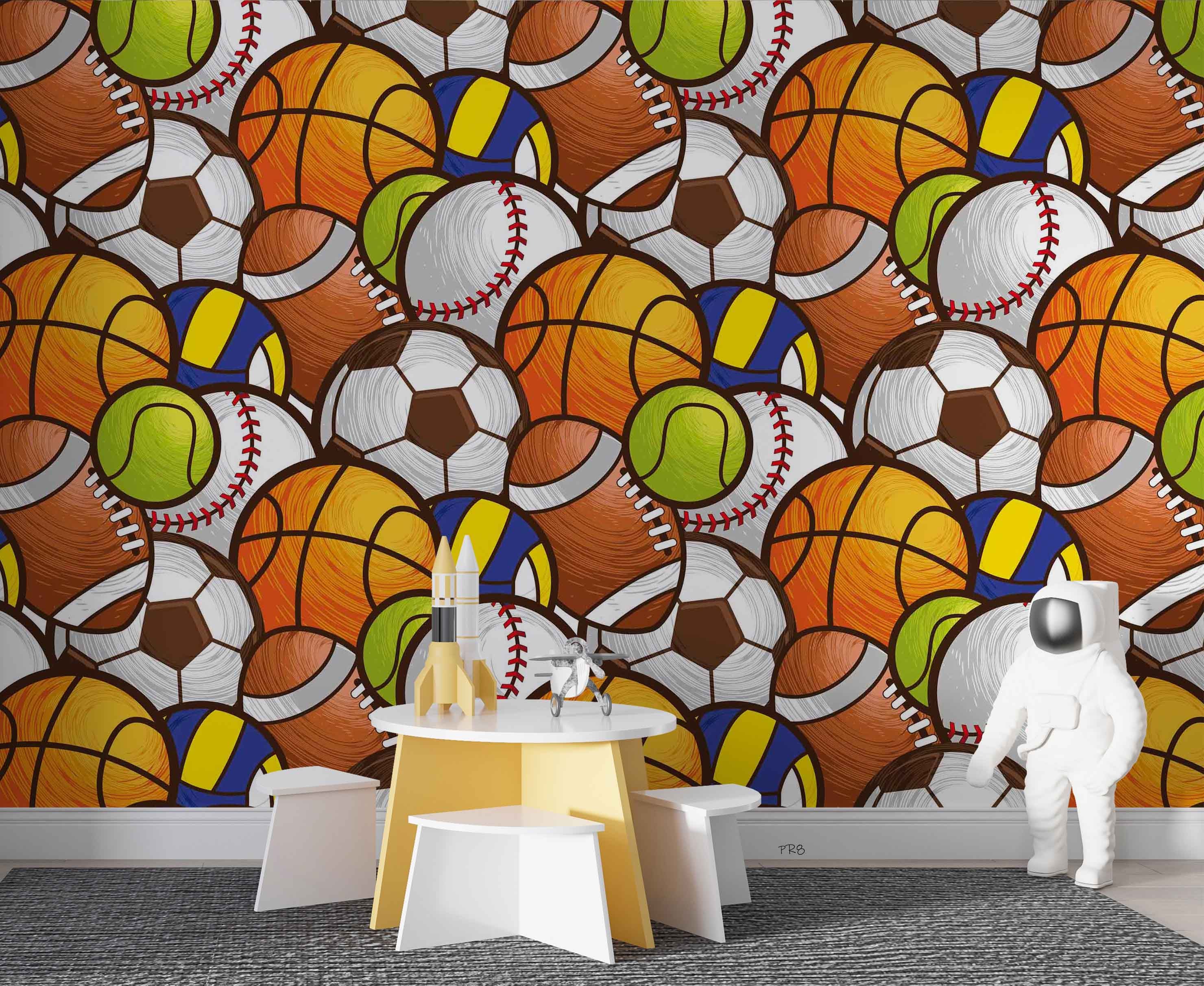 Watercolor Ball Set Sports Wallpaper sports & entertainment wall mural for games room or entertainment space - view 6