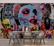 Abstract Art Graffiti Woman Face Wallpaper portrait street art wall mural for bedroom or creative studio - view 6