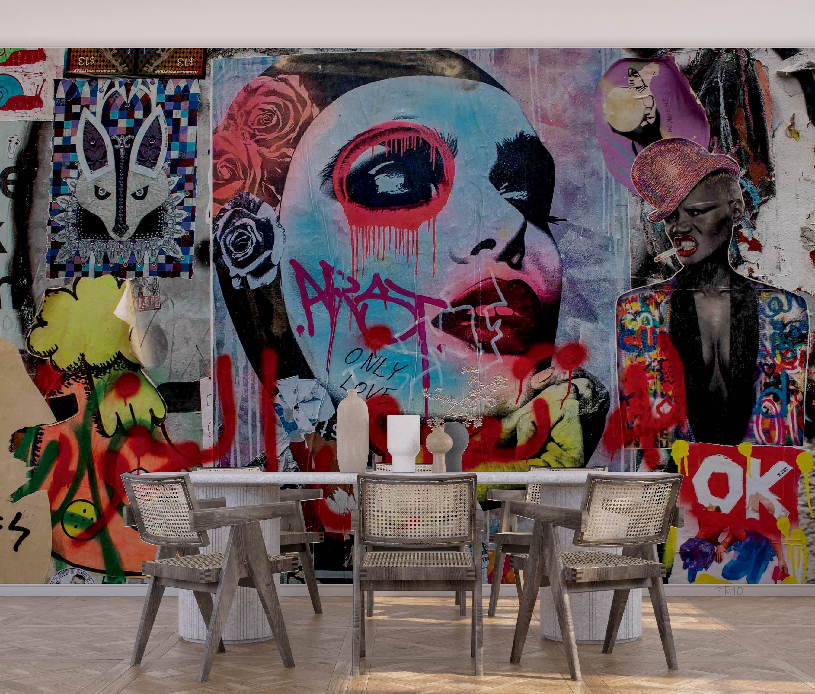 Abstract Art Graffiti Woman Face Wallpaper portrait street art wall mural for bedroom or creative studio - view 6