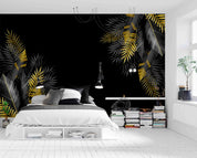 3D Silver Gold Tropical Leaf Frame Wall Mural Wallpaper GD 3337- Jess Art Decoration