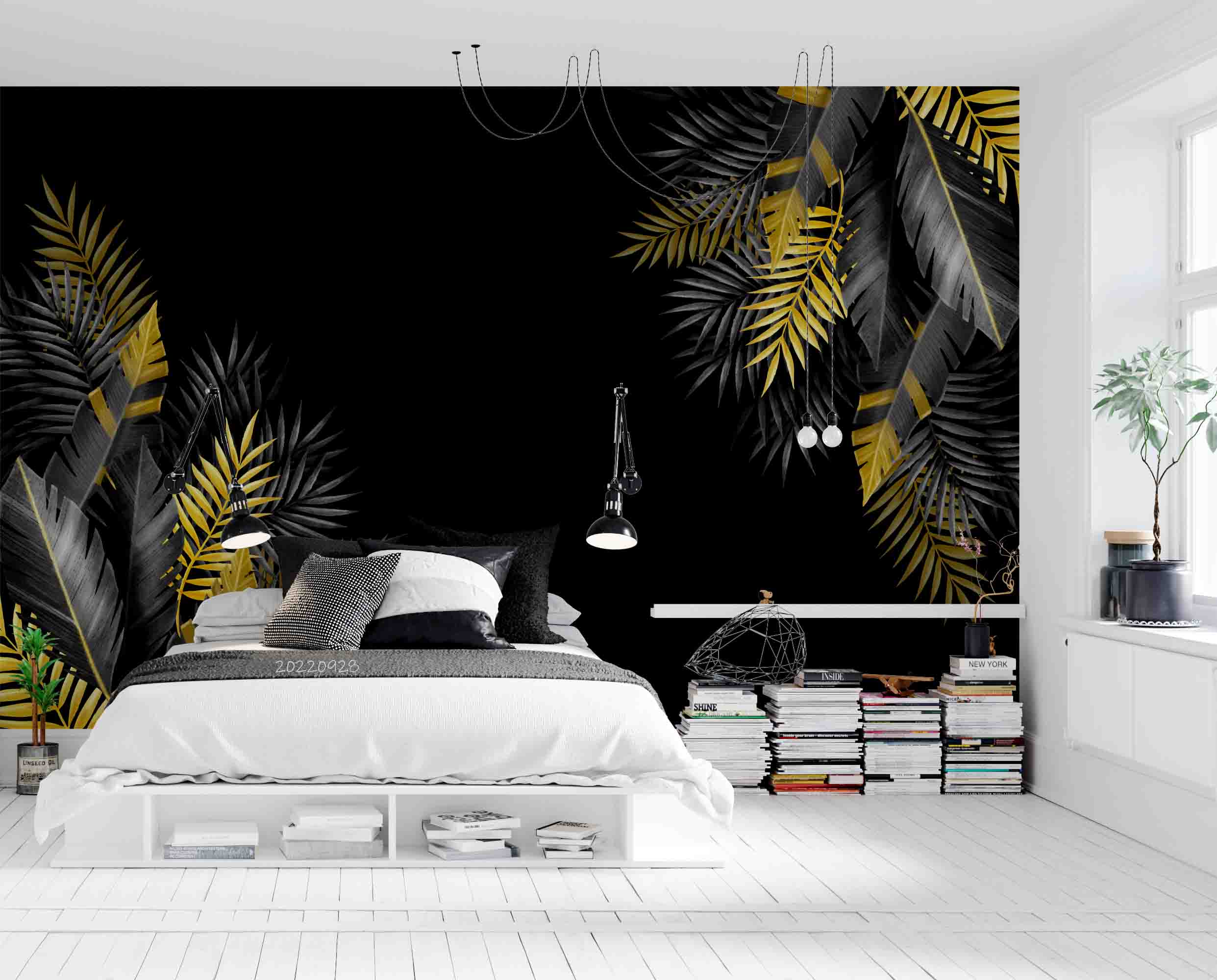 3D Silver Gold Tropical Leaf Frame Wall Mural Wallpaper GD 3337- Jess Art Decoration