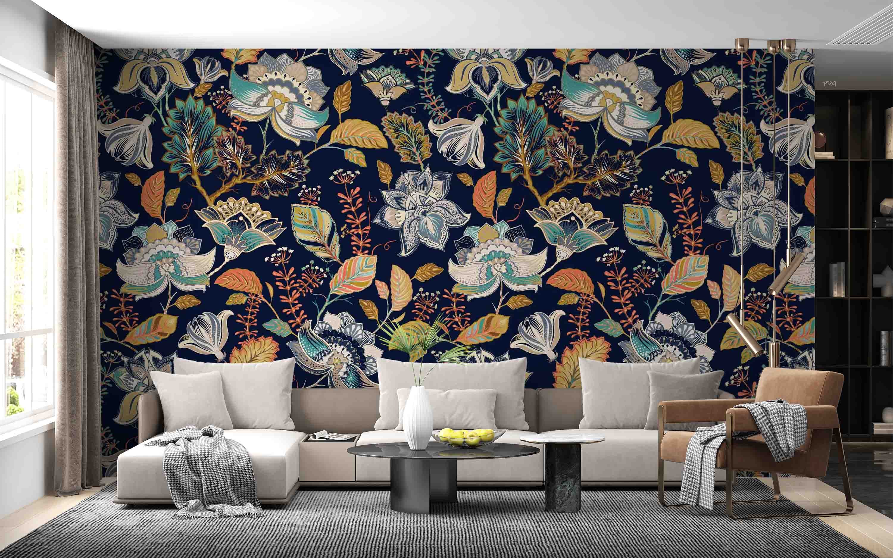 3D Vintage Floral Black Background Wall Mural Wallpaper GD 4614- Jess Art Decoration
